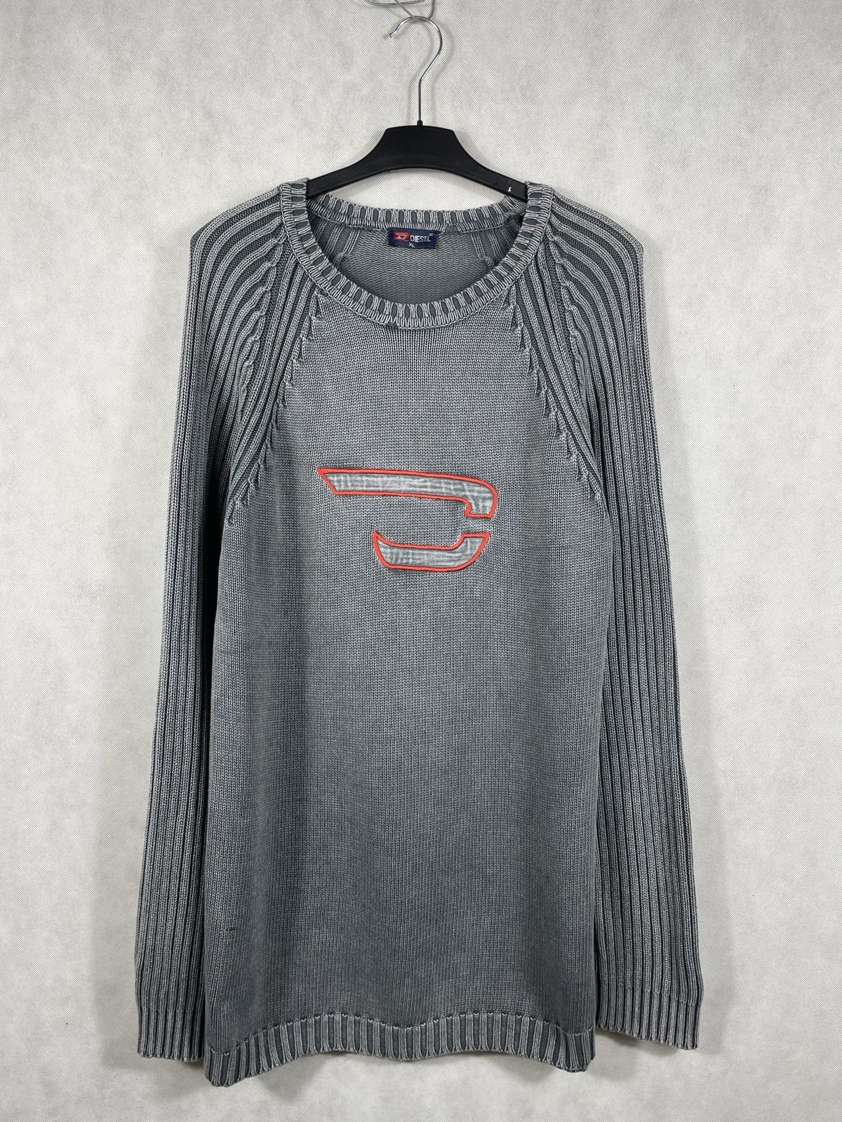 image of Y2K 00S Diesel Ribbed Punk Sweater Striped Knit in Grey, Men's (Size XL)