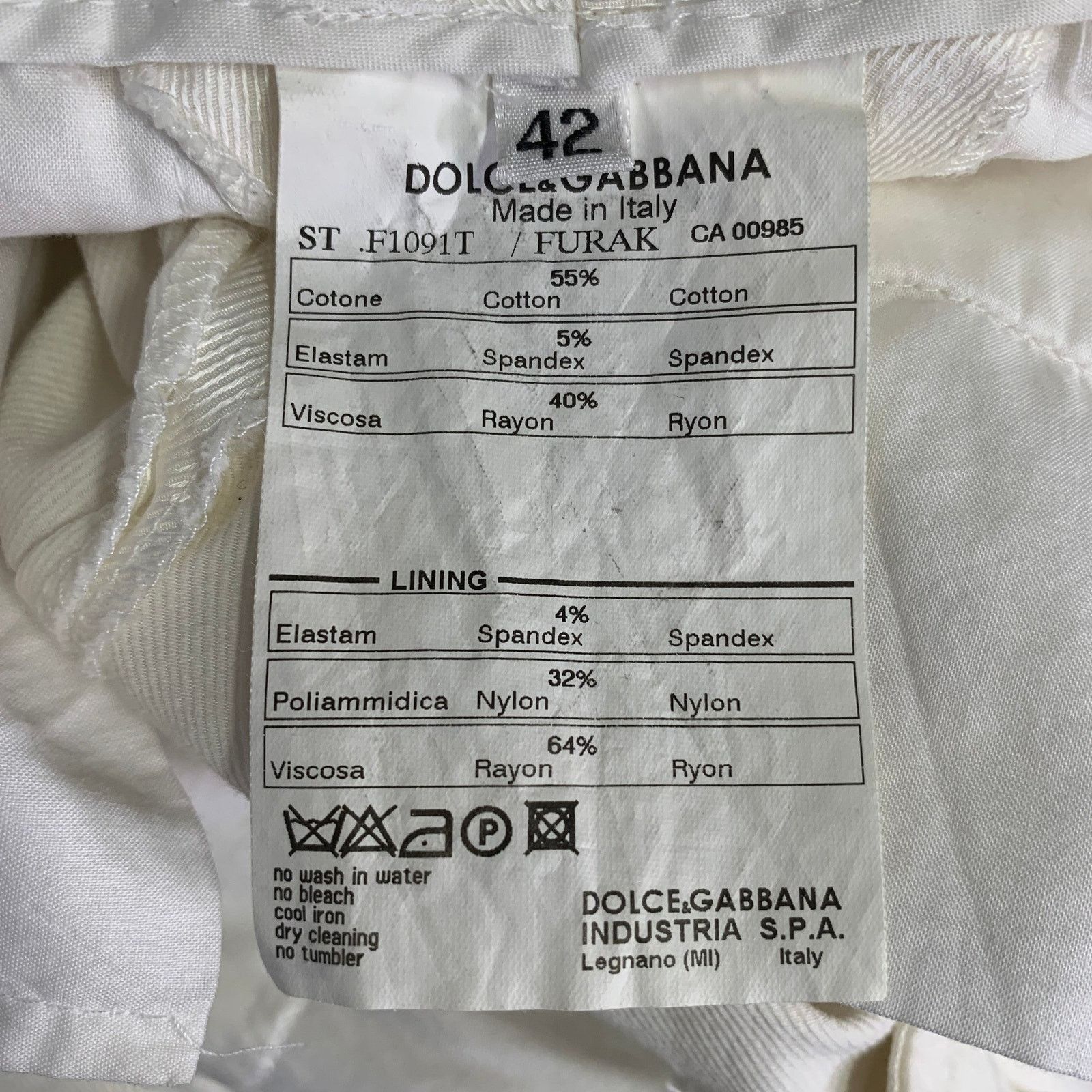 Dolce & Gabbana White Cotton Blend Twill Flat Front Straight Casual Pants Size 28" / US 6 / IT 42 - 7 Thumbnail