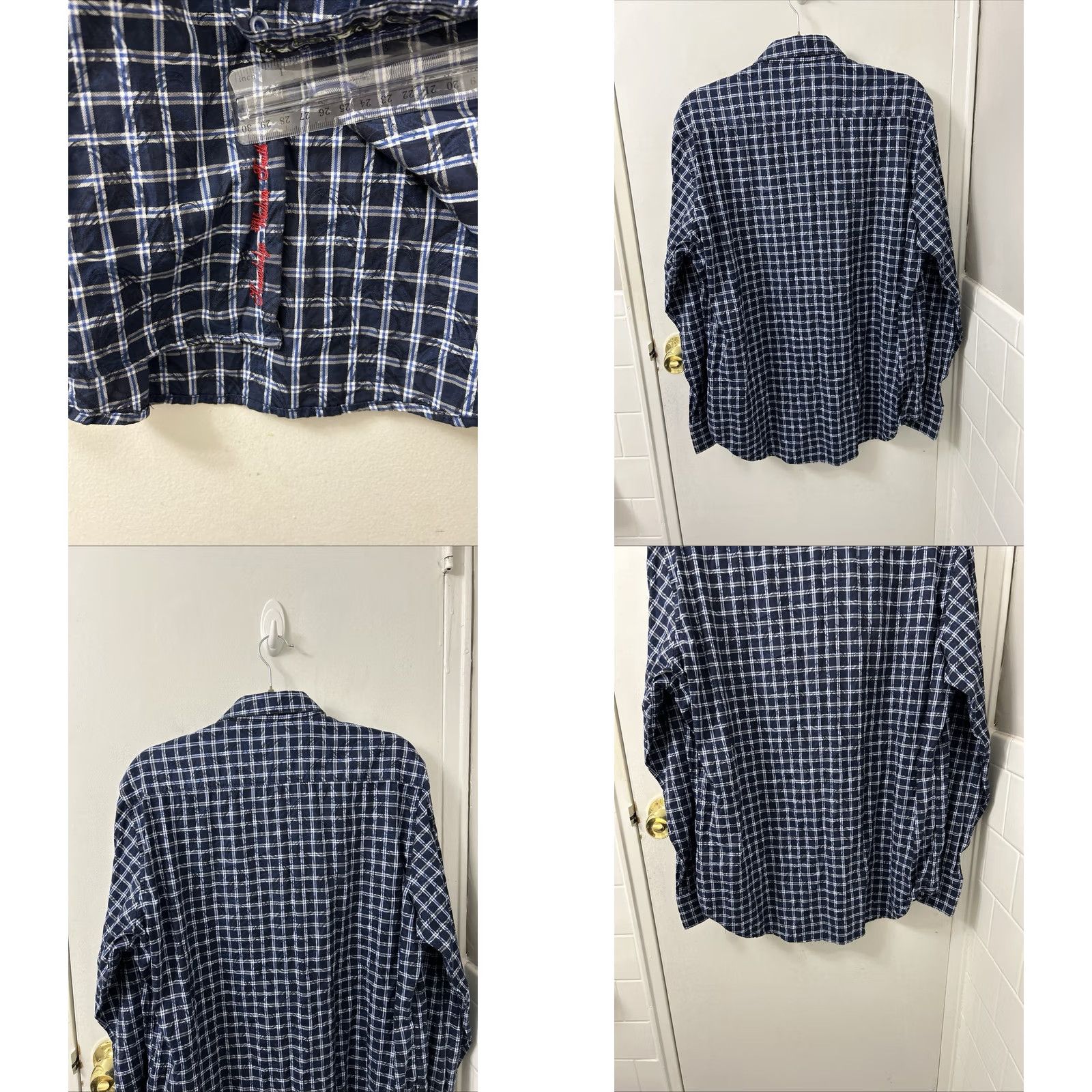 Robert Graham Robert Graham Shirt Mens M Navy Blue Plaid Paisley Button-Down Cotton Long Sleeve Size US M / EU 48-50 / 2 - 8 Thumbnail