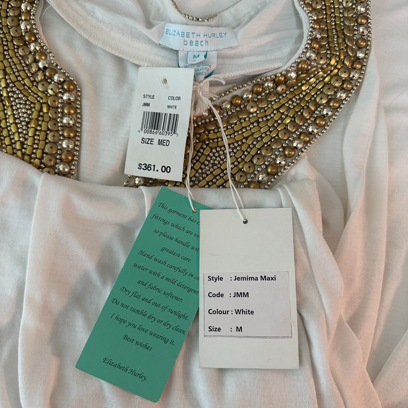 Other NWT Elizabeth Hurley Beach White Jemima Maxi Gold Bead Med Size M / US 6-8 / IT 42-44 - 9 Thumbnail