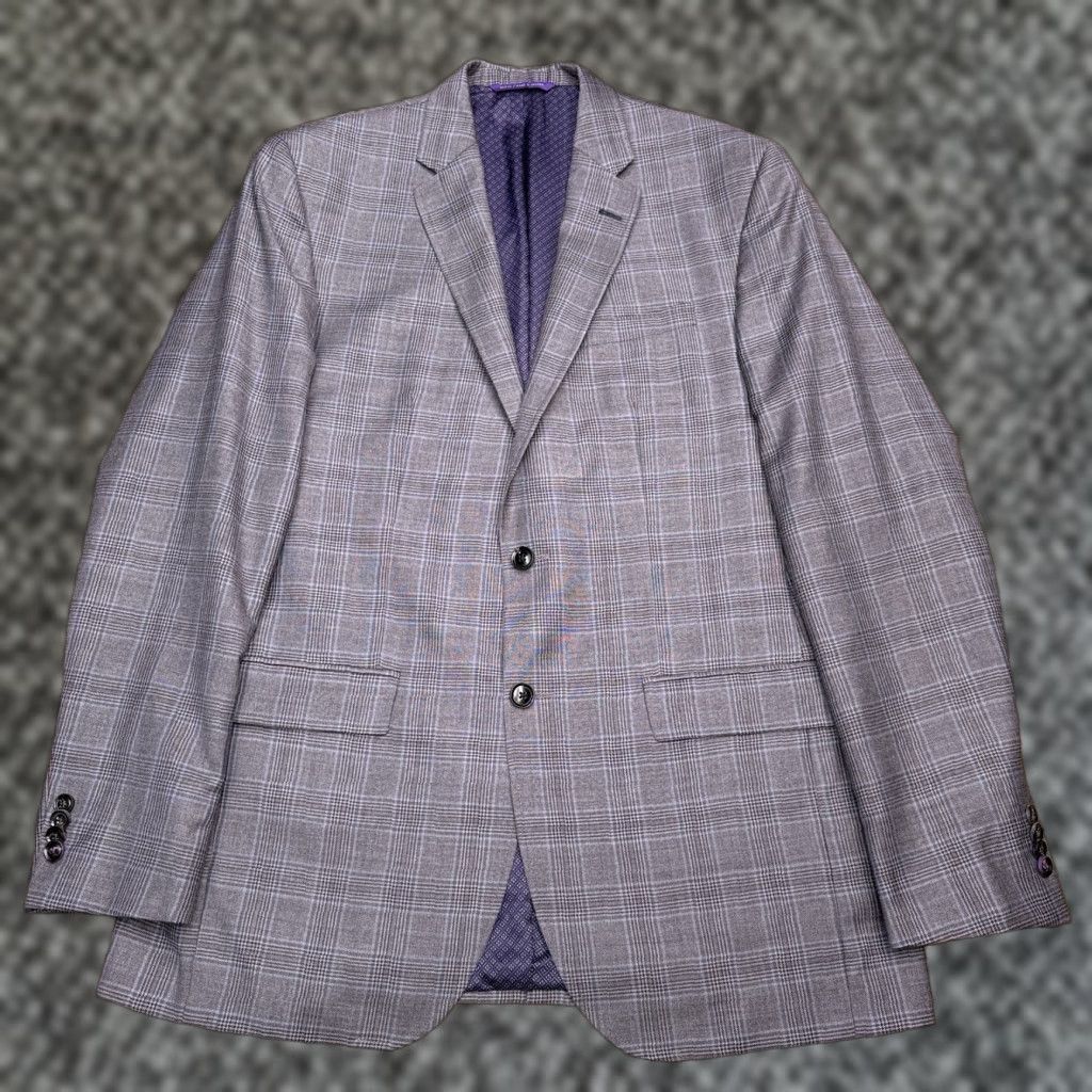 Ted Baker Ted Baker Sport Coat Blazer 42 Long Gray Plaid Wool Men Jacket Coat Formal Wedding Size 42R - 1 Thumbnail
