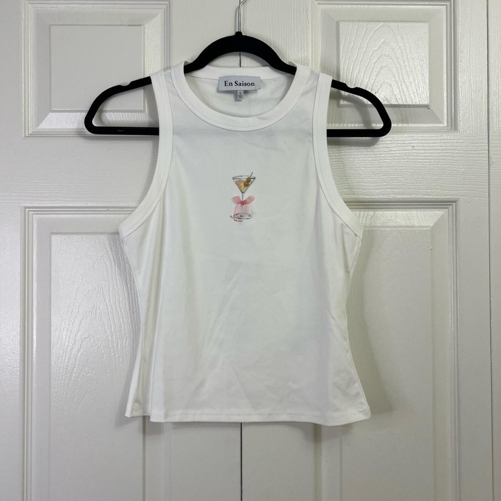 Other En saison‎ women's white tank top martini print racerback s Size S / US 4 / IT 40 - 1 Thumbnail