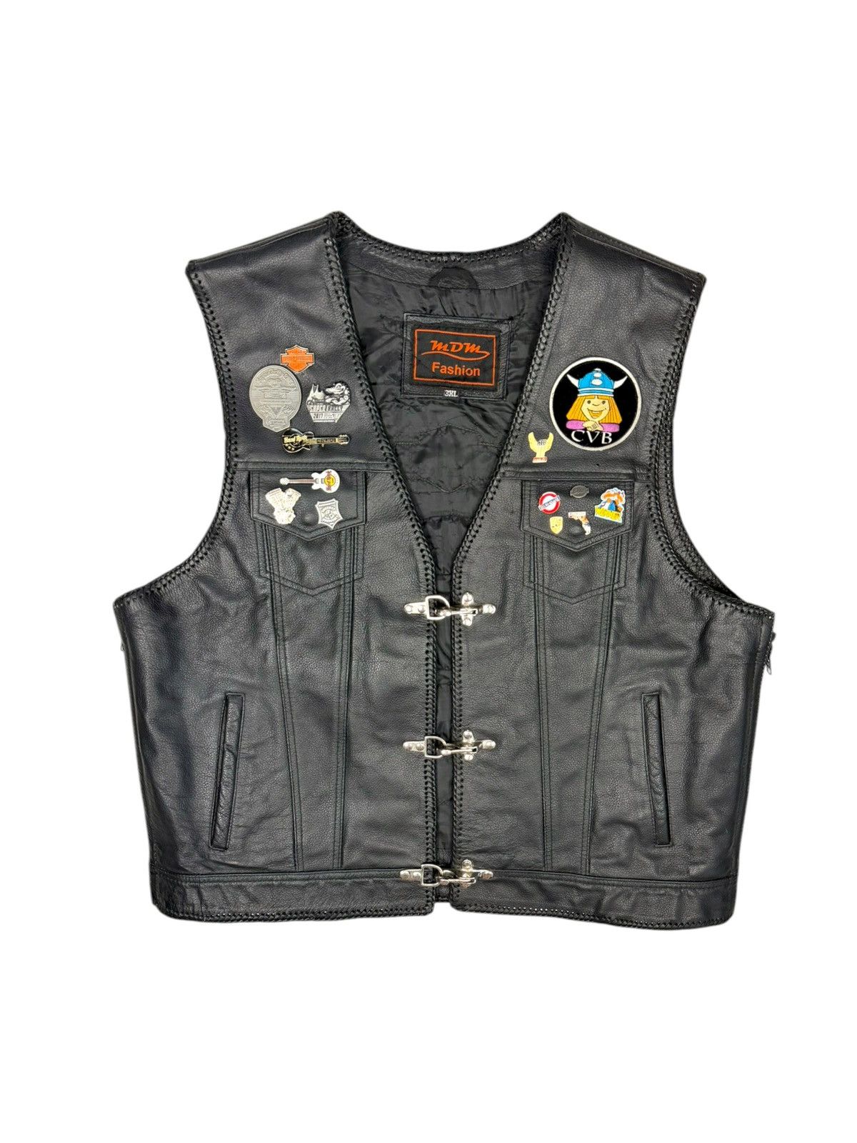 Genuine Leather Vintage Black Patch Biker leather vest Harley Davidson style Size US XXL / EU 58 / 5 - 1 Thumbnail