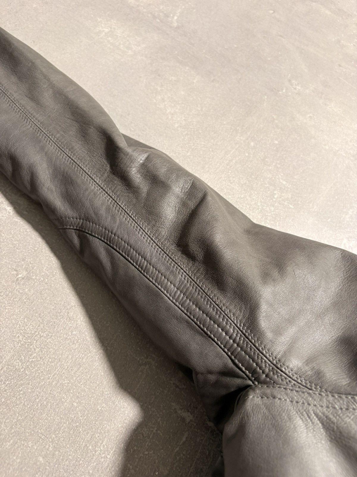 Rick Owens Rick Owens Grey Leather Hooded Jacket — Asymmetric Zip Size US M / EU 48-50 / 2 - 8 Thumbnail