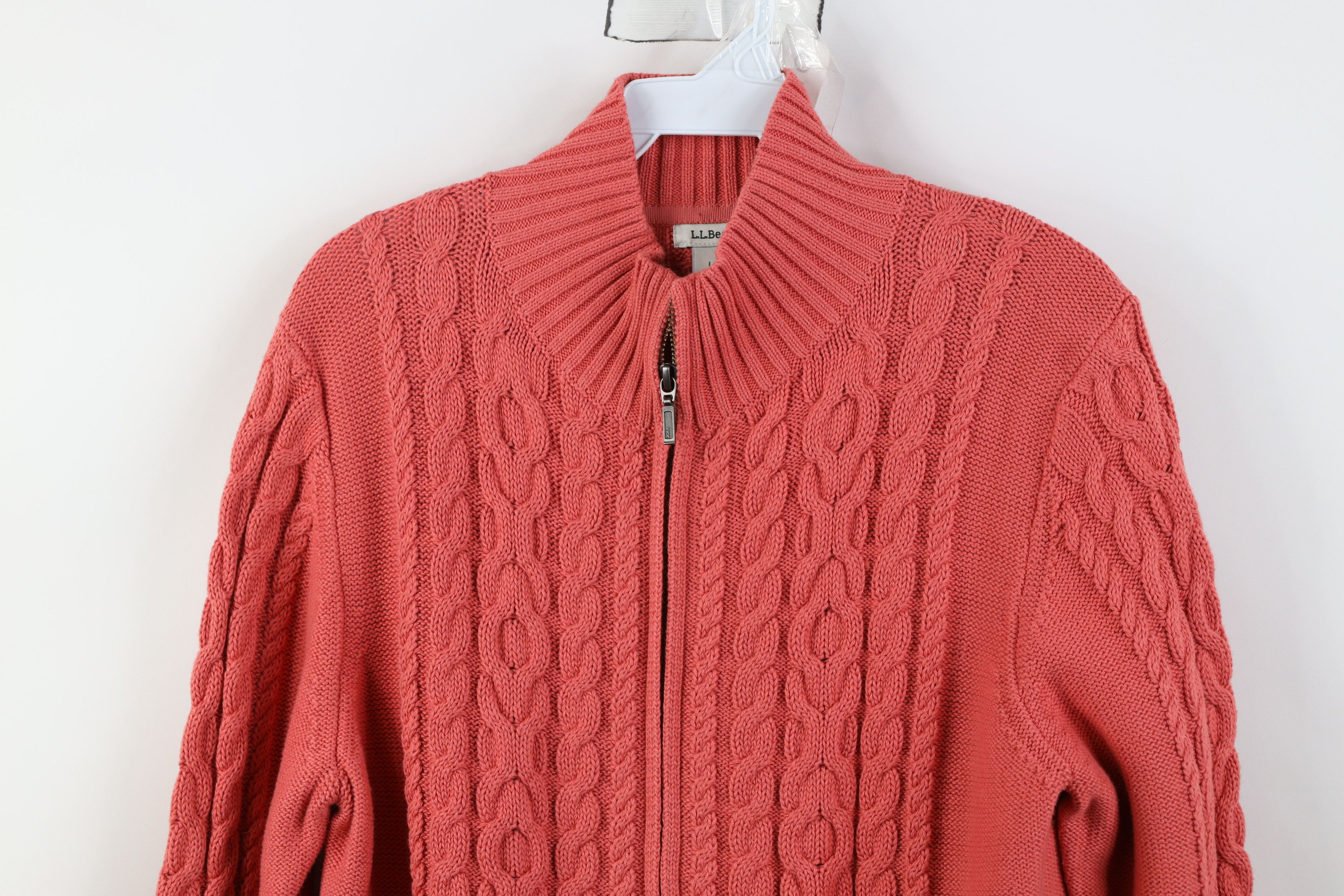 L.L. Bean Vintage Y2K LL Bean Knit Fisherman Zip Sweater Salmon Pink Size L / US 10 / IT 46 - 2 Thumbnail