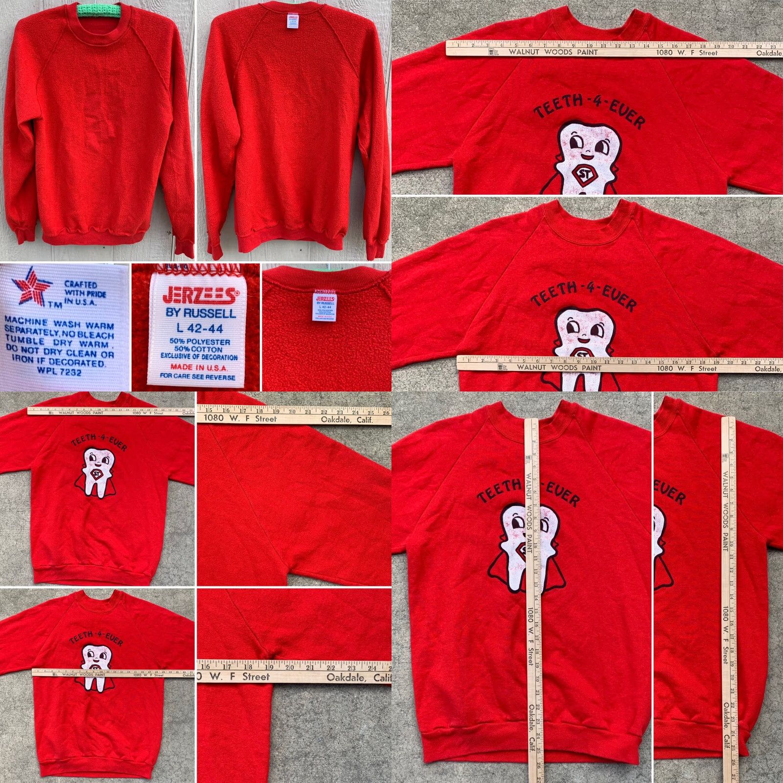 Jerzees VINTAGE Jerzees BY Russell ST Super Tooth Raglan Sweatshirt Men L Red 1980s 80s Teeth-4-Ever Graphic Print Pullover Crew Neck Long Sleeve Sweatshirt Size US L / EU 52-54 / 3 - 8 Thumbnail