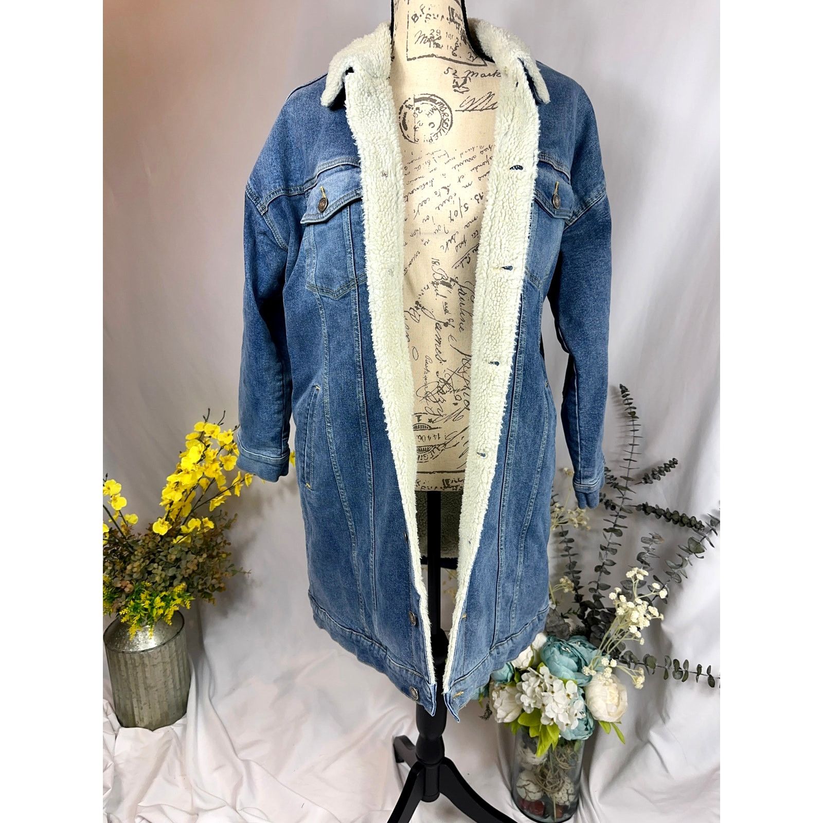 Other LNDN Landon Denim Sherpa Lined Jacket Medium Wash XS/S Size S / US 4 / IT 40 - 3 Thumbnail