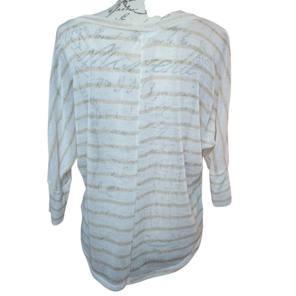 Kirra Kirra Women's Size Large White Gold Stripe Knit Sheer 3l4 Sl Size L / US 10 / IT 46 - 4 Thumbnail