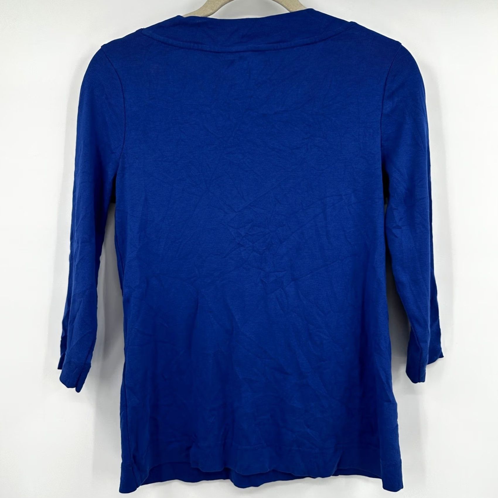 Vintage Chicos T-Shirt V-Neck 3/4 Sleeve Top S Small Royal Blue 100% Cotton Jersey Womens Casual Workwear Vintage No Size S / US 4 / IT 40 - 3 Thumbnail