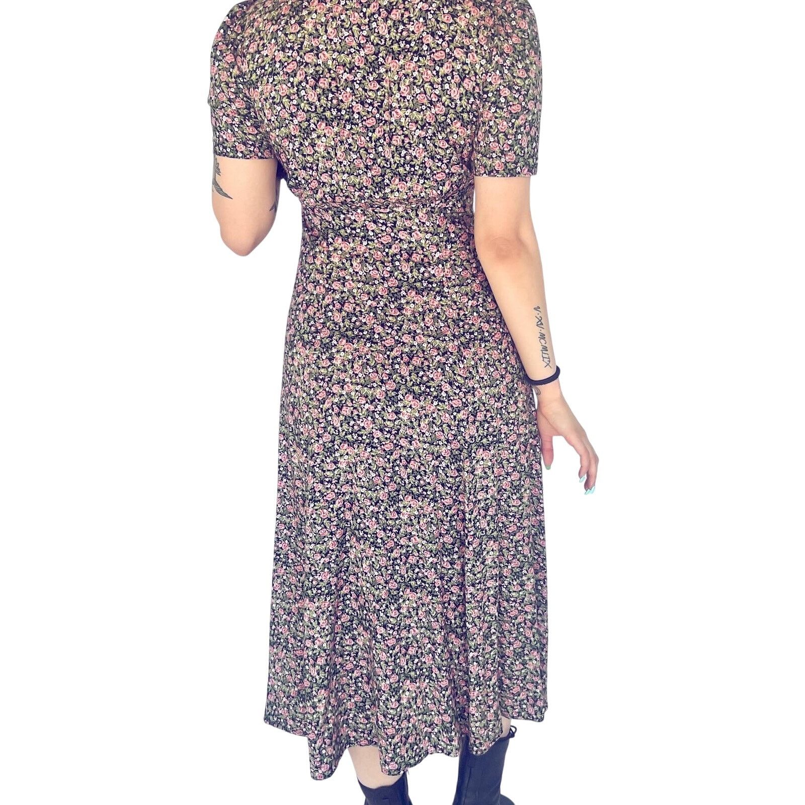 Vintage VTG 90s Floral Cottagecore Midi Dress Puff Sleeve 5/6 Size M / US 6-8 / IT 42-44 - 3 Thumbnail