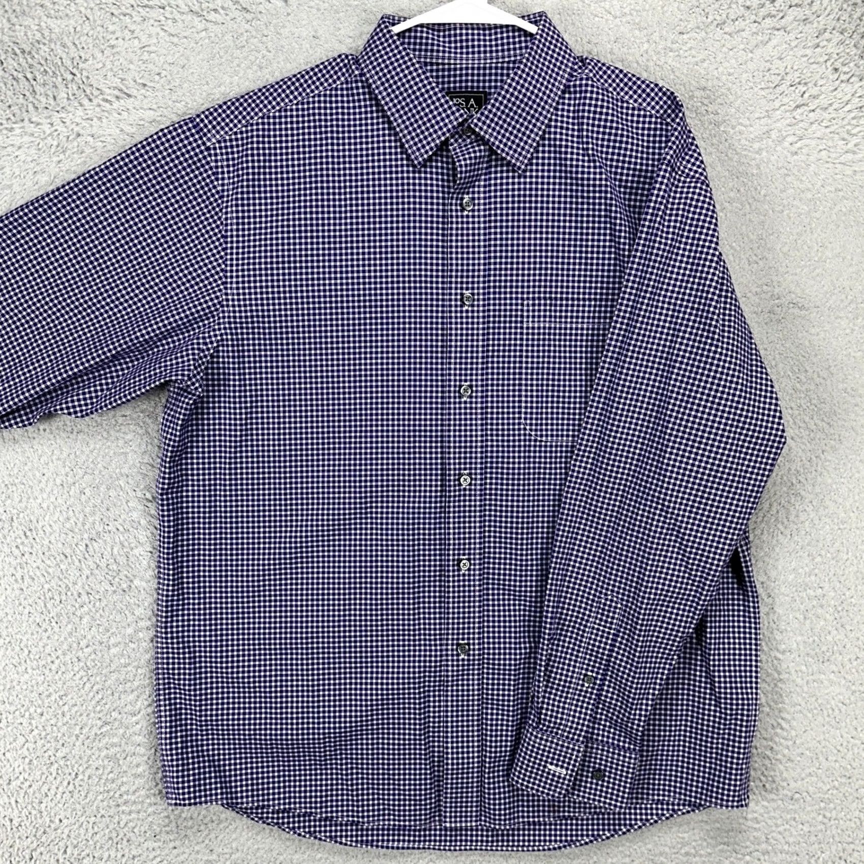 Jos. A. Bank Jos. A. Bank Traveler Shirt Button Up Men Large Purple White Plaid Pocket Cotton Shirt Size US L / EU 52-54 / 3 - 2 Thumbnail