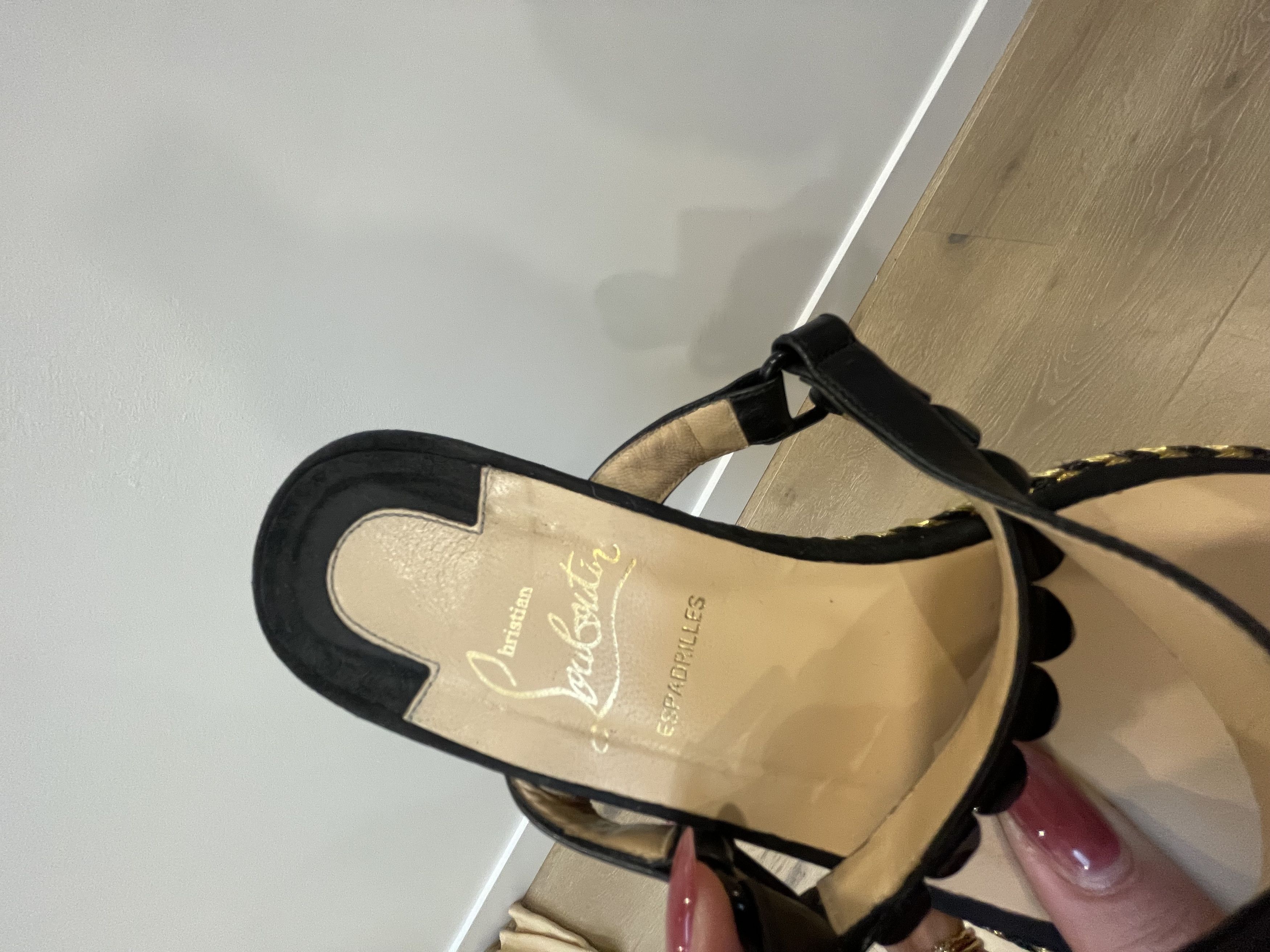 Christian Louboutin Christian Louboutin Black Platform Espadrilles w.Gold Studs Size US 8 / IT 38 - 3 Thumbnail