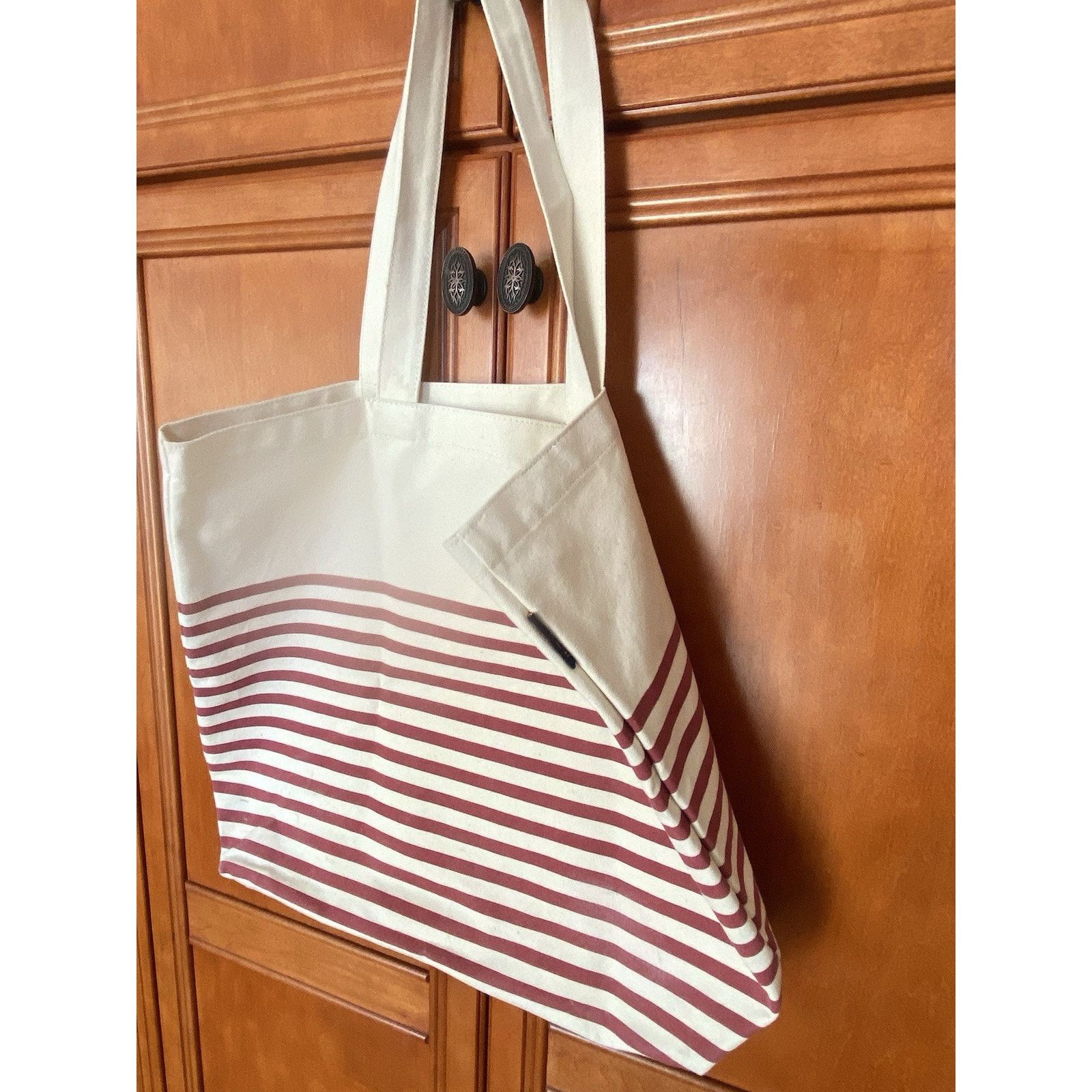 J.Crew J Crew Tote/Travel Adult Canvas Striped Burgundy Stripe Lj Size ONE SIZE - 7 Thumbnail