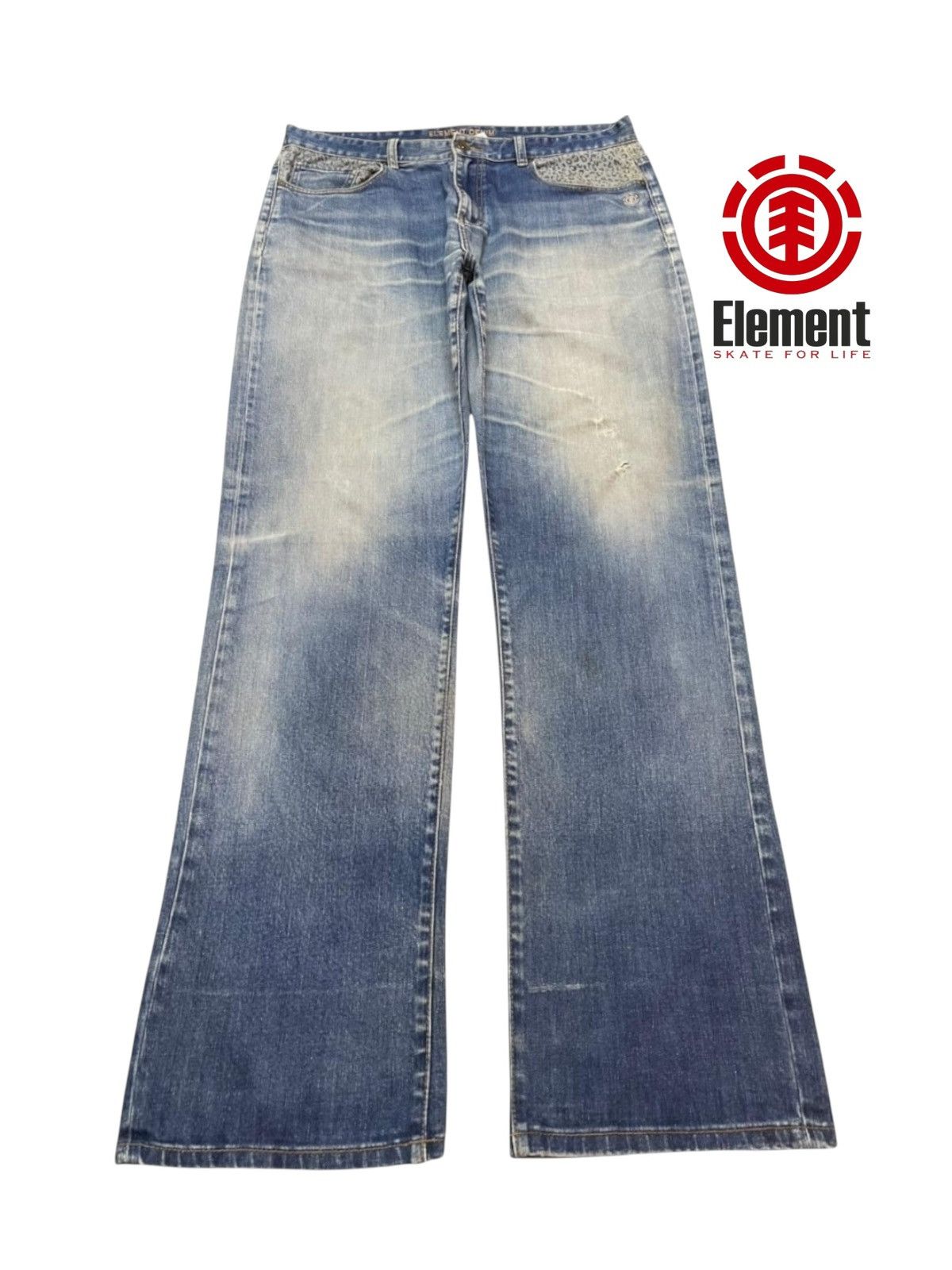 Element Vintage 90s Elements Skateboard Faded Wash Wide Leg Baggy Size US 37 - 1 Thumbnail