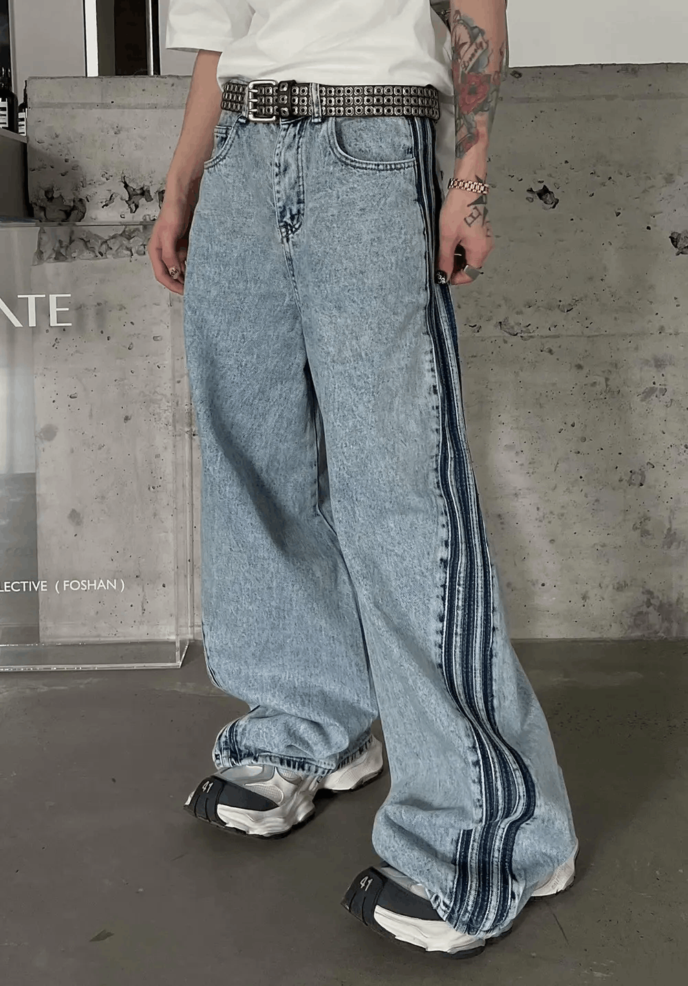 Japanese Brand × Vintage Avant garde fashion acid wash side striped baggy jeans pants Size US 32 / EU 48 - 3 Thumbnail