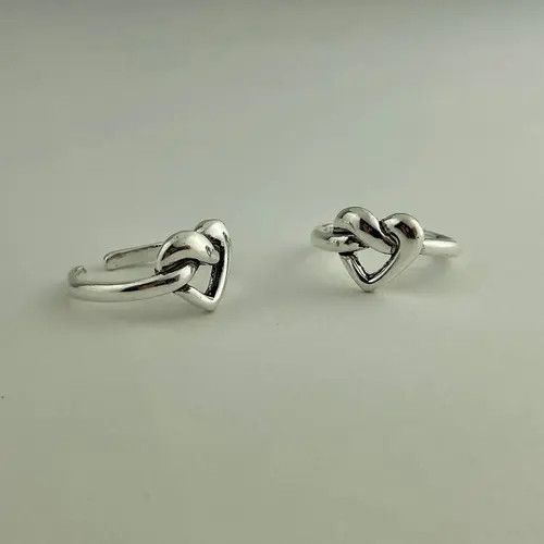 Handmade × Jewelry Heart Adjustable Ring, Love Ring, Sterling Silver Plated Size ONE SIZE - 3 Thumbnail