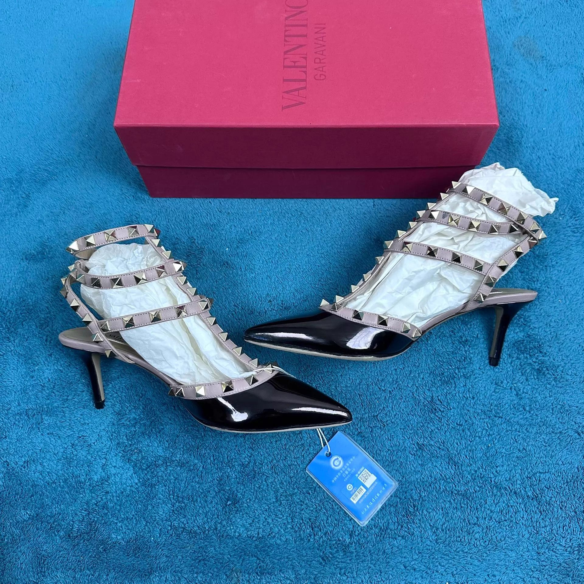 Valentino Valentino Rockstud Patent Pointed Triple Stud Heels 37.5 Size US 7 / IT 37 - 3 Thumbnail