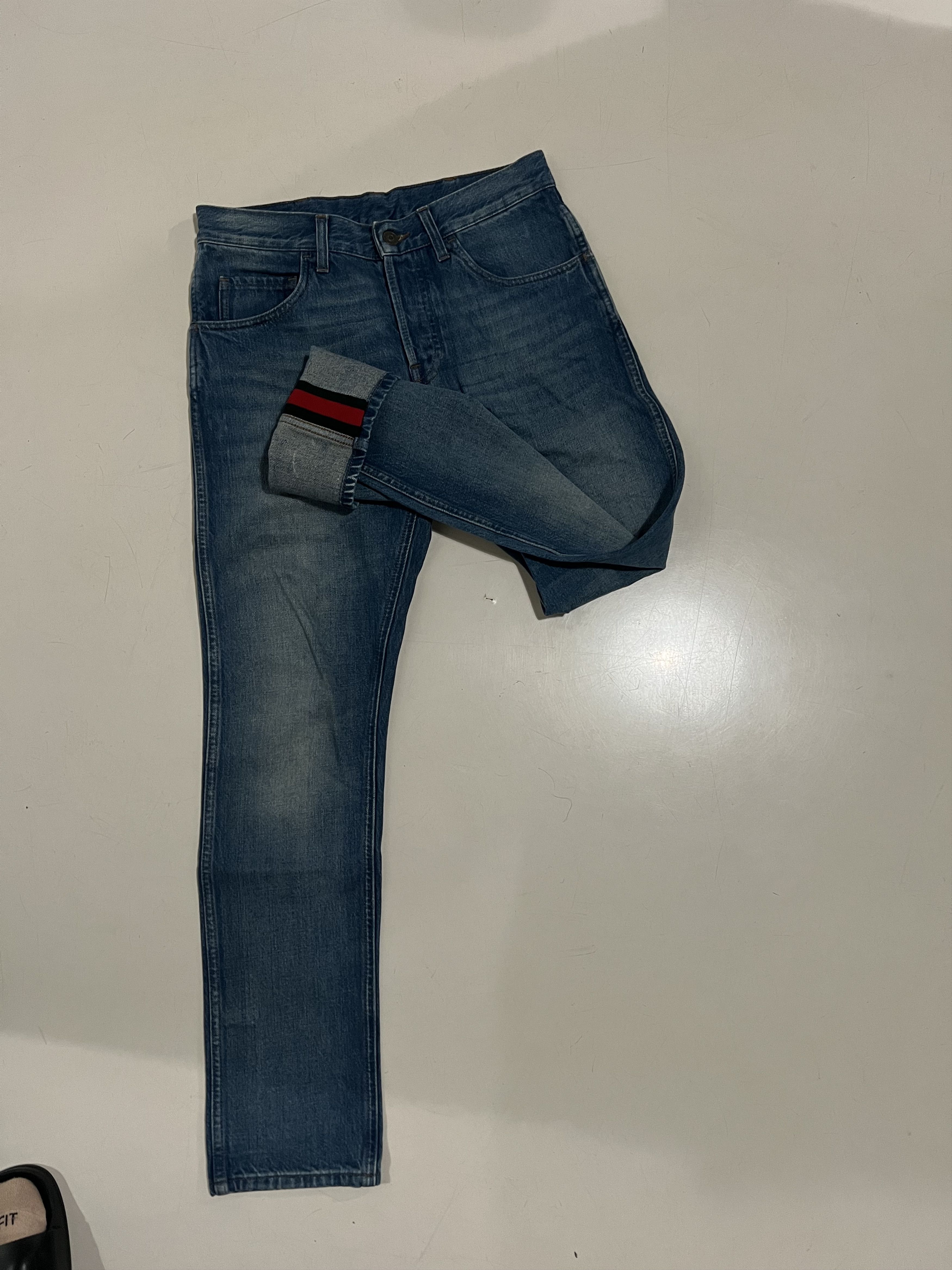 Gucci Gucci Slim Straight Denim Jeans Web Stripe Leather Size US 28 / EU 44 - 2 Thumbnail