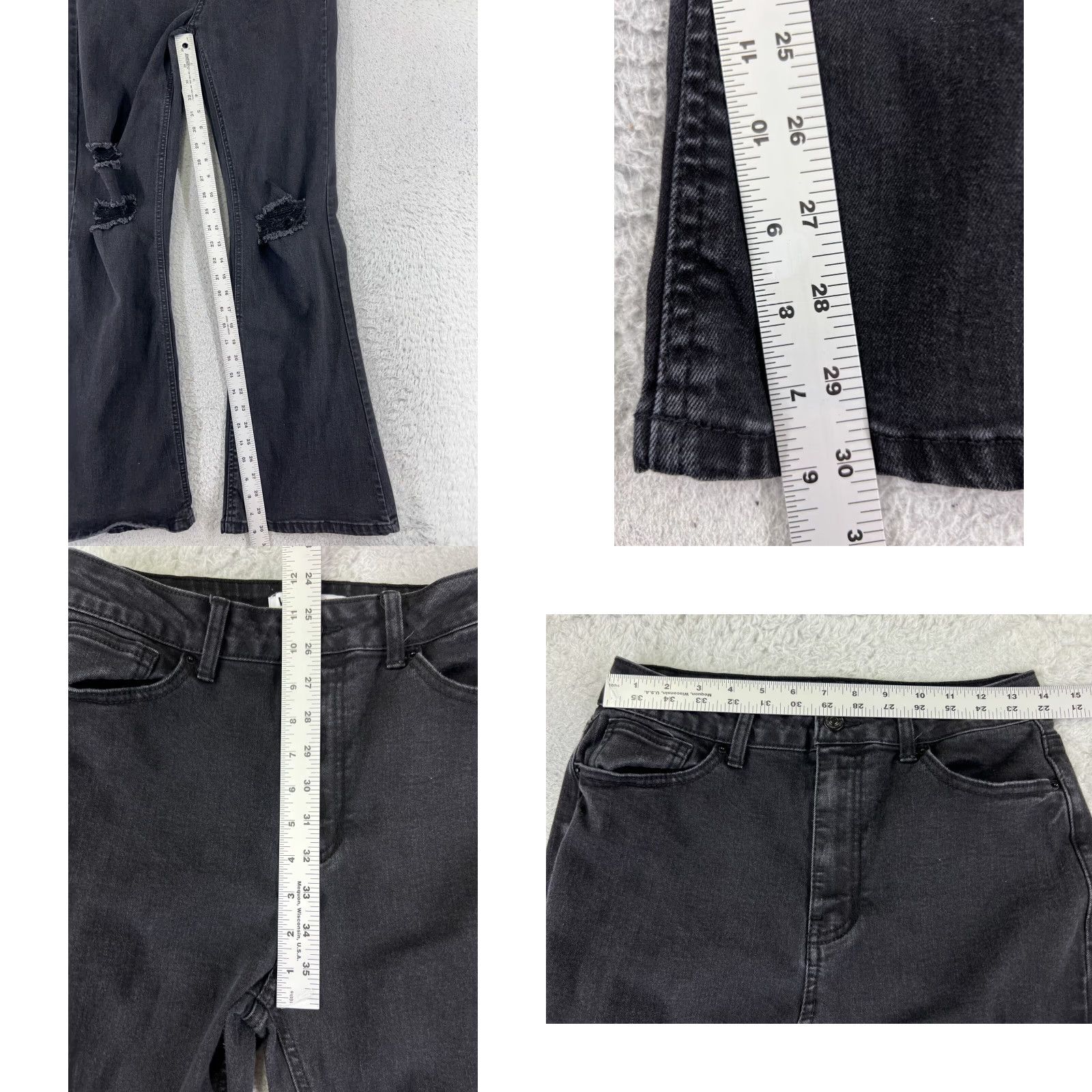 Vintage Wax Jeans PANTS Women 26x30 Black Denim High Rise Flared Distressed Cotton Blend Stretch 5-Pocket Design Regular Fit 30 in Inseam Denim Jeans Women's Size 26" / US 2 / IT 38 - 8 Thumbnail