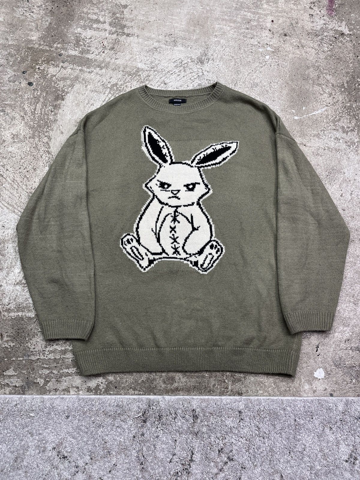 Vintage Y2K SAD BUNNY KNITTED SWEATER - № 1279 Size US L / EU 52-54 / 3 - 1 Thumbnail