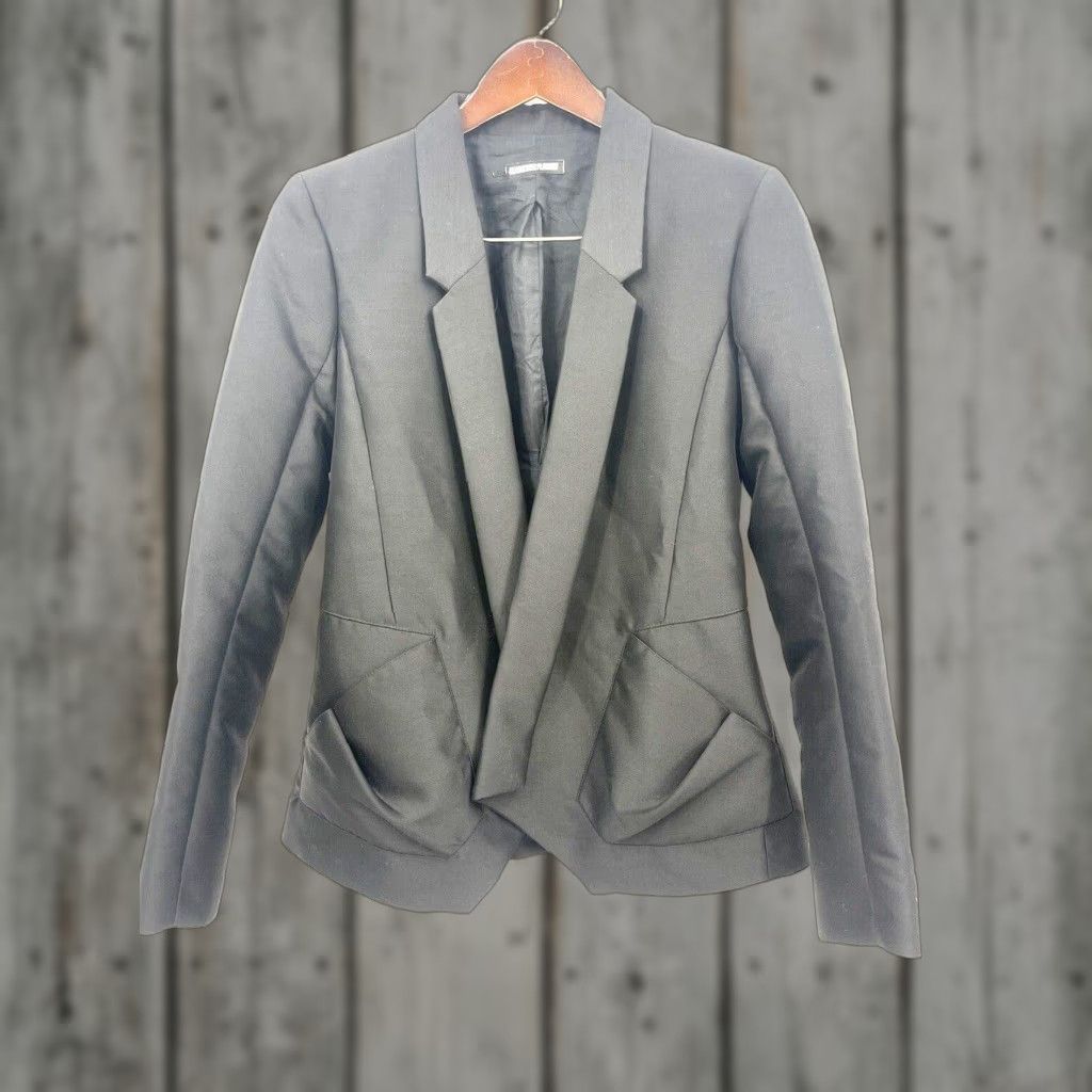 VINTAGE Alexandre Plokhov Blazer Women’s Medium Black Wool Blend Formal Suit Jacket Mens Style Elegant Designer 2010s