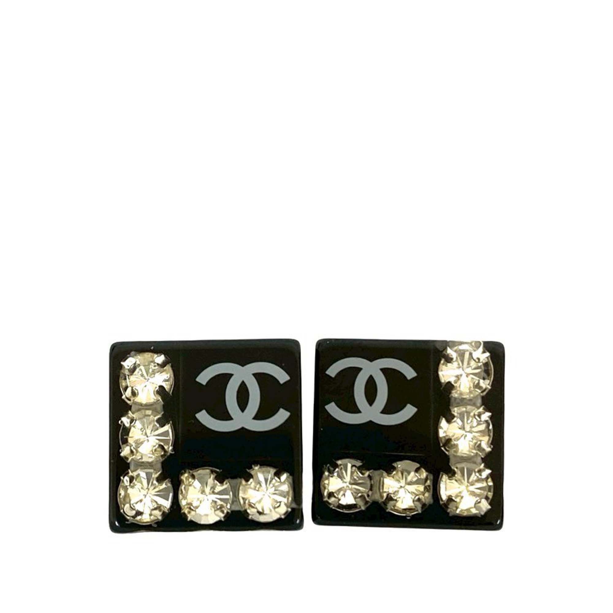 Chanel Chanel CC Resin Rhinestone Square Clip On Earrings Size ONE SIZE - 1 Thumbnail