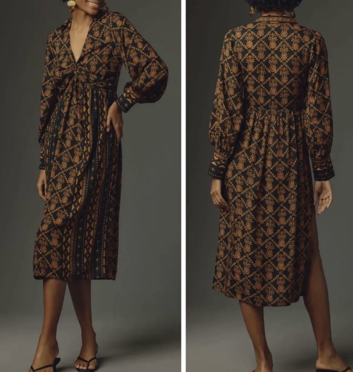 Farm Rio Farm Rio Printed V-Neck Tie Front Midi Dress, Size S Size S / US 4 / IT 40 - 1 Thumbnail