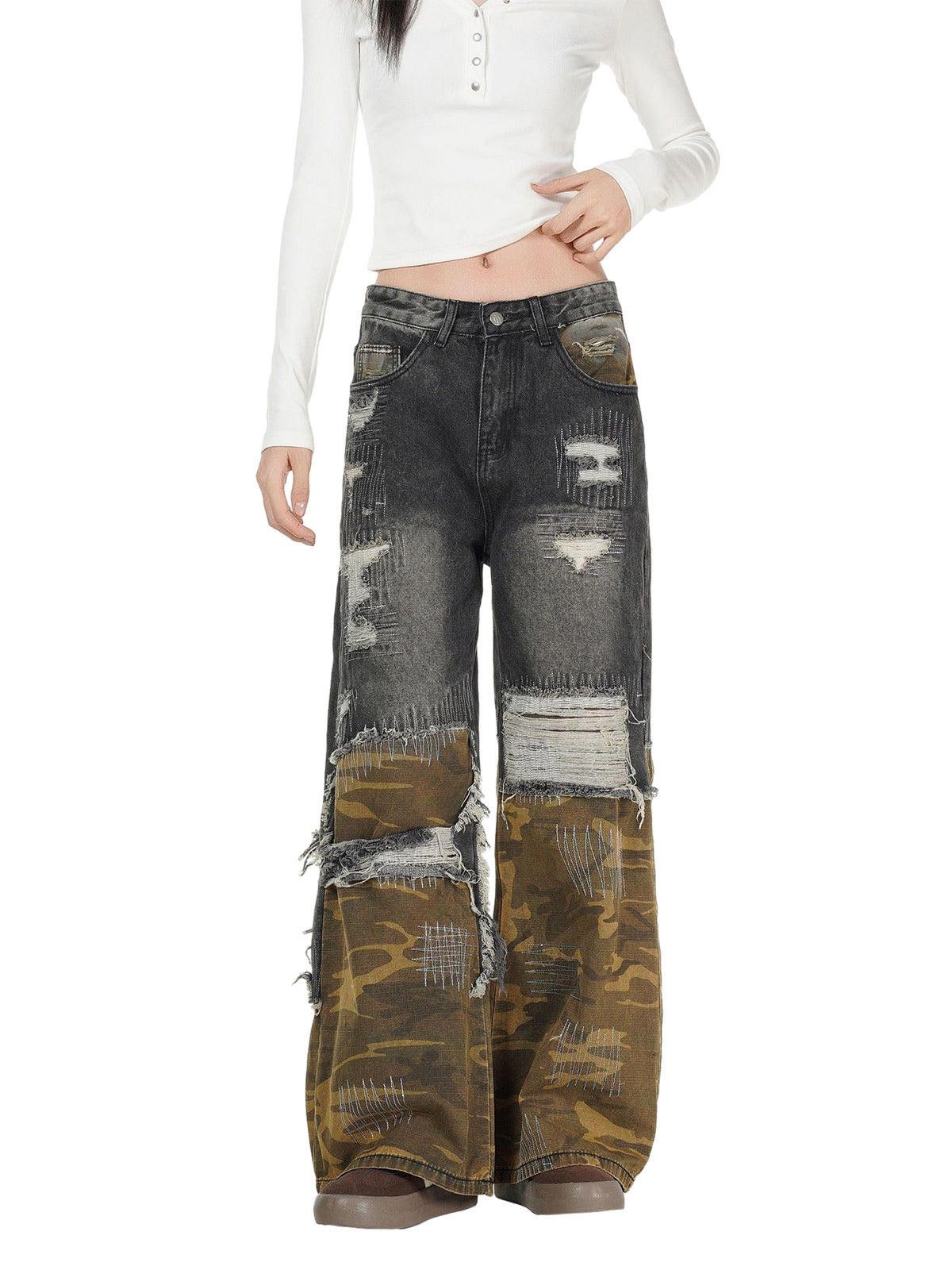 Japanese Brand Distressed Camouflage Patchwork Jeans Size 30" / US 8 / IT 44 - 8 Thumbnail