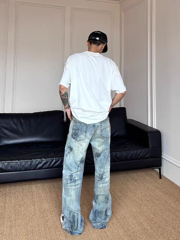 Japanese Brand × Jean Street graffiti-style washed and distressed baggy jeans Size US 34 / EU 50 - 5 Thumbnail