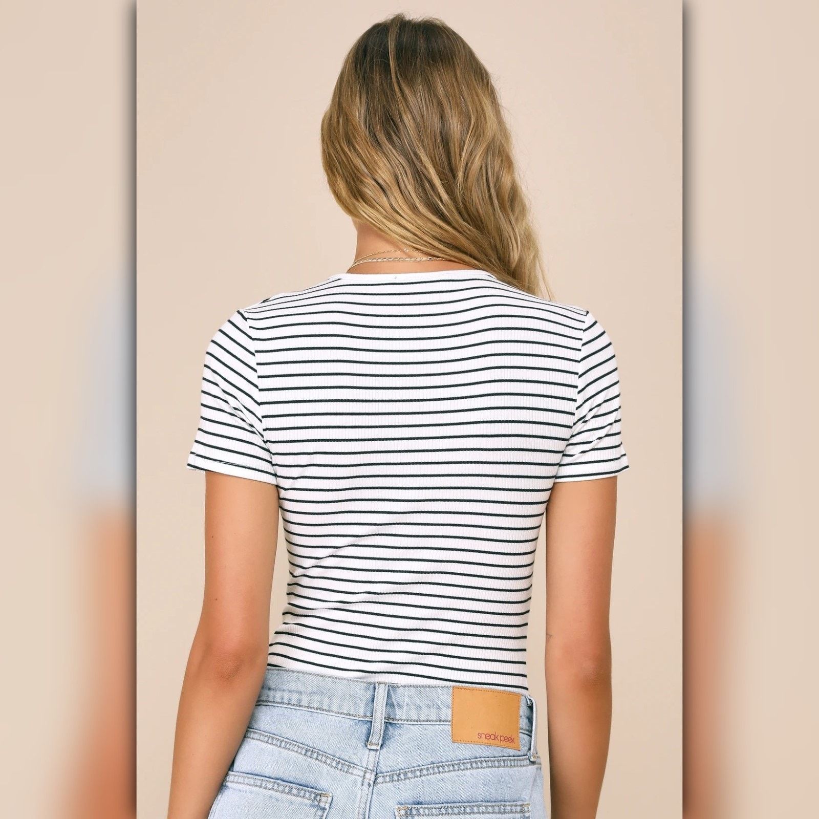 Other • A057 • (M) NWT Lulus Black & White Striped Ribbed Bodysuit Size M / US 6-8 / IT 42-44 - 3 Thumbnail