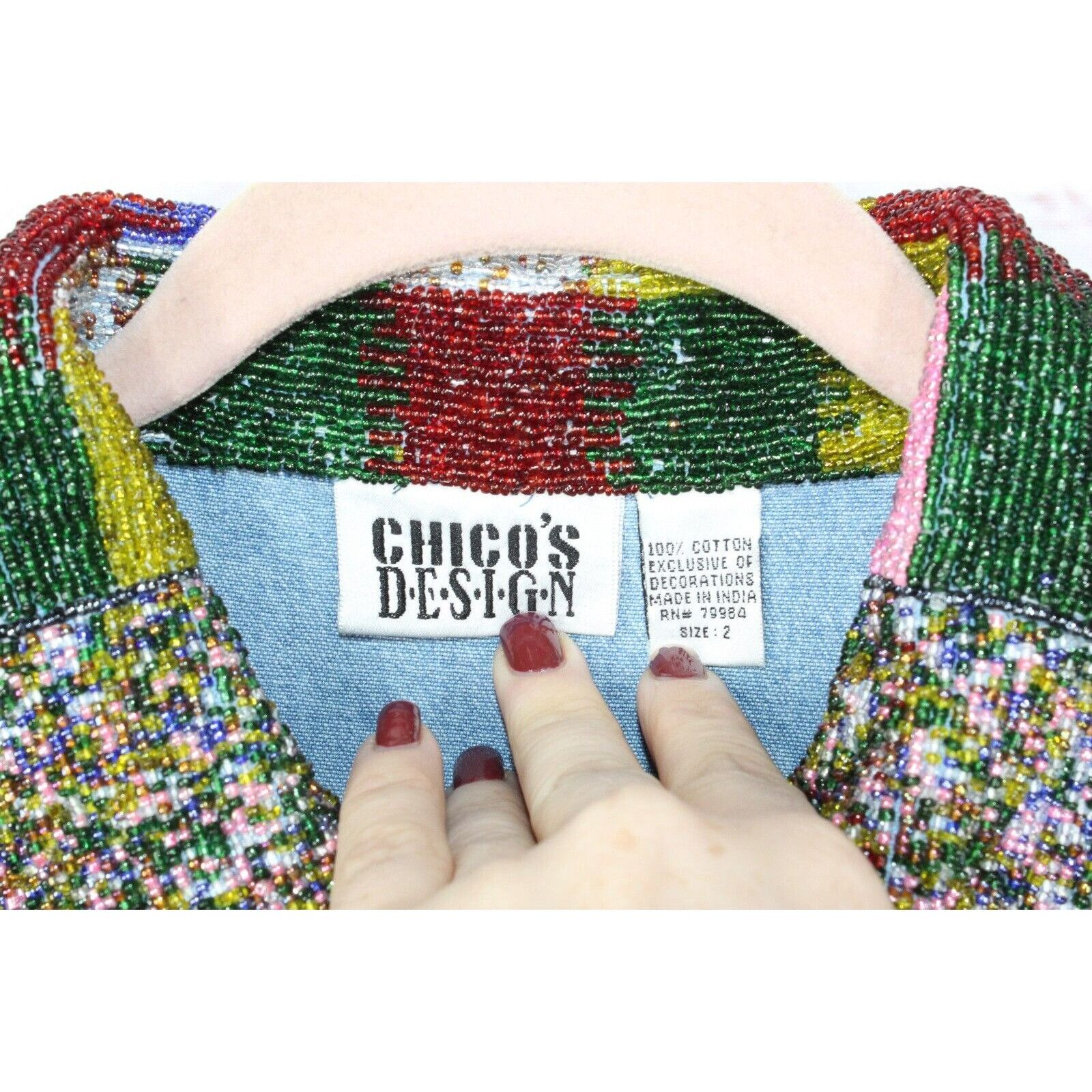 Other Chico's Design Womens Button Front Beaded Denim Jacket Size XS / US 0-2 / IT 36-38 - 7 Thumbnail
