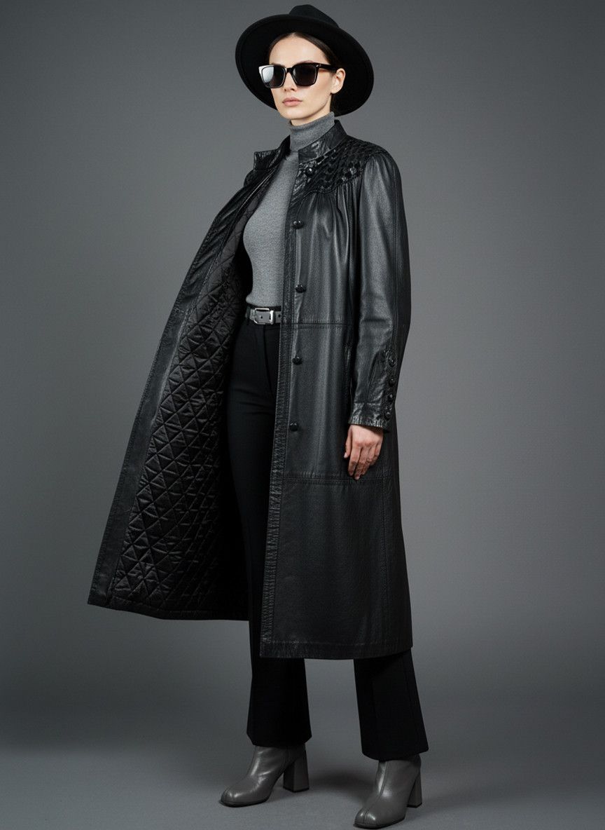 Vintage Rare vintage 90s women's black leather coat cloak Size M / US 6-8 / IT 42-44 - 3 Thumbnail