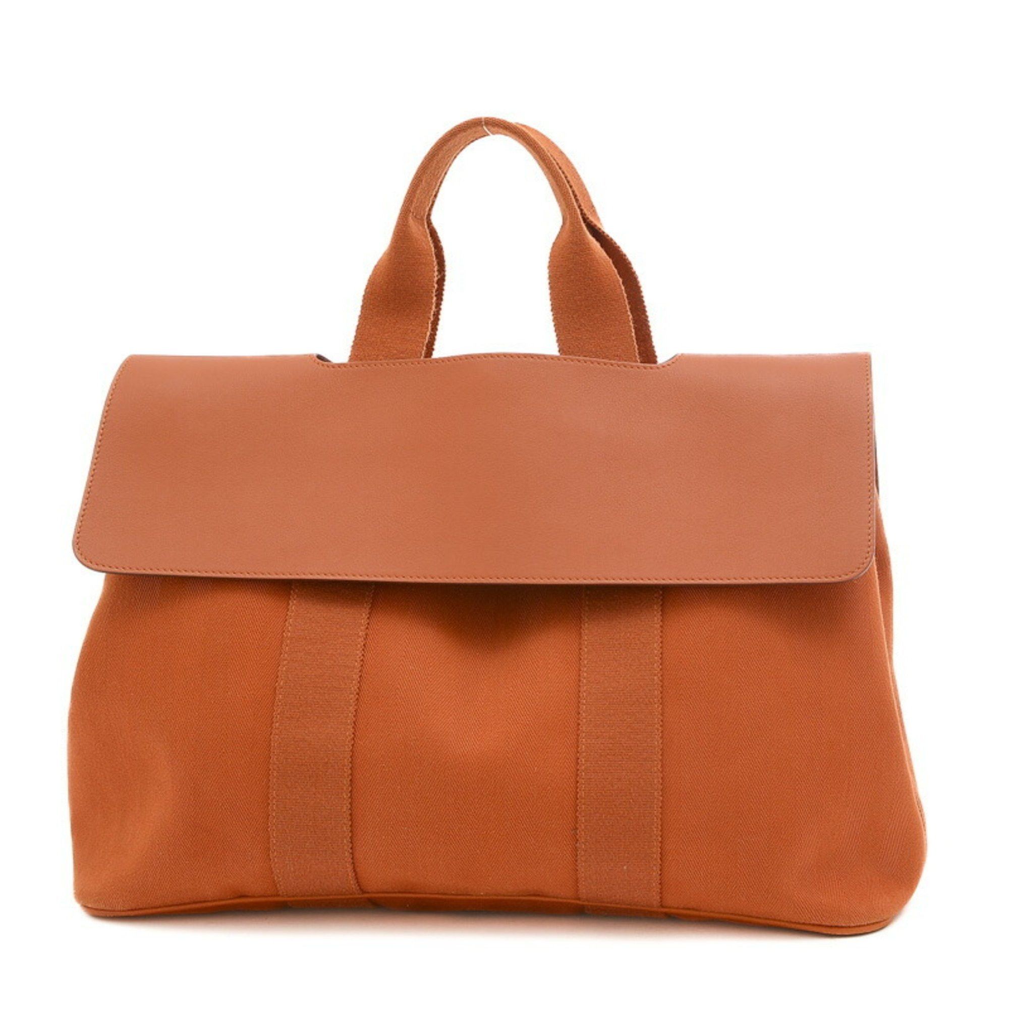 image of Hermes Valparaiso Mm Handbag Toile Chevron Leather Orange, Women's