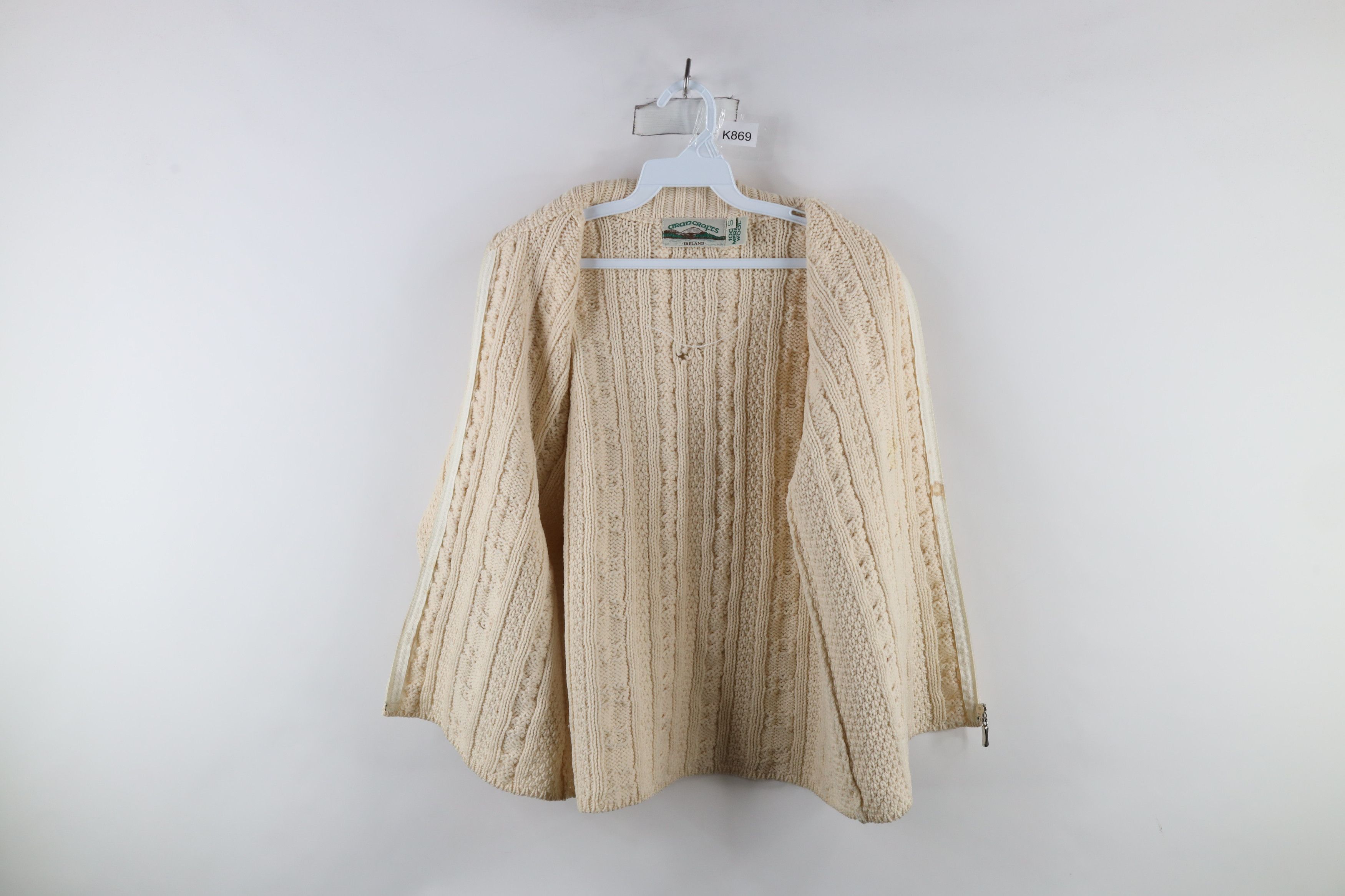Vintage Vintage 90s Irish Wool Fisherman Knit Full Zip Sweater Size S / US 4 / IT 40 - 9 Thumbnail