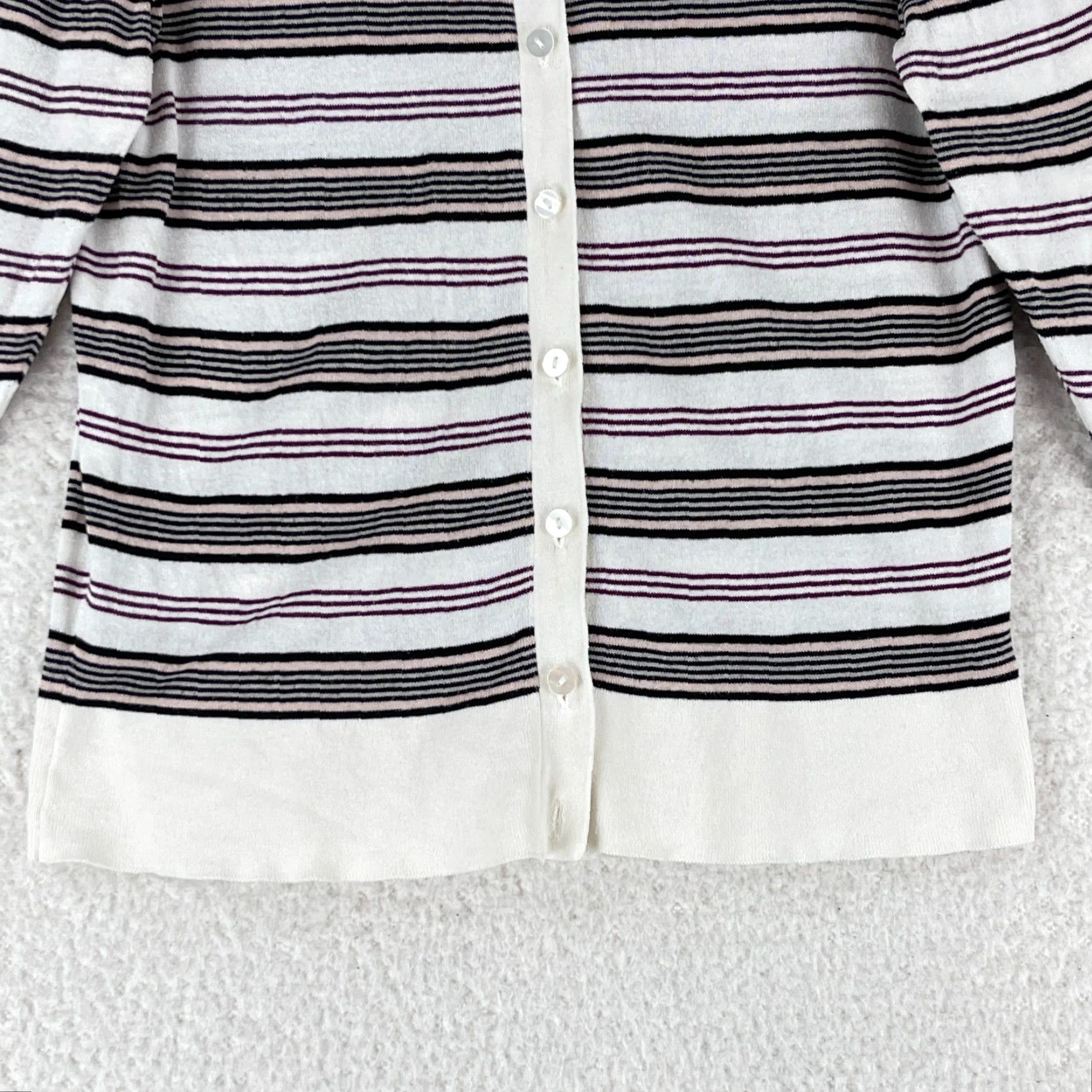Ann Taylor Ann Taylor Cardigan Shirt Womens Large White Striped Knit Crew Neck Long Sleeve Size L / US 10 / IT 46 - 6 Thumbnail