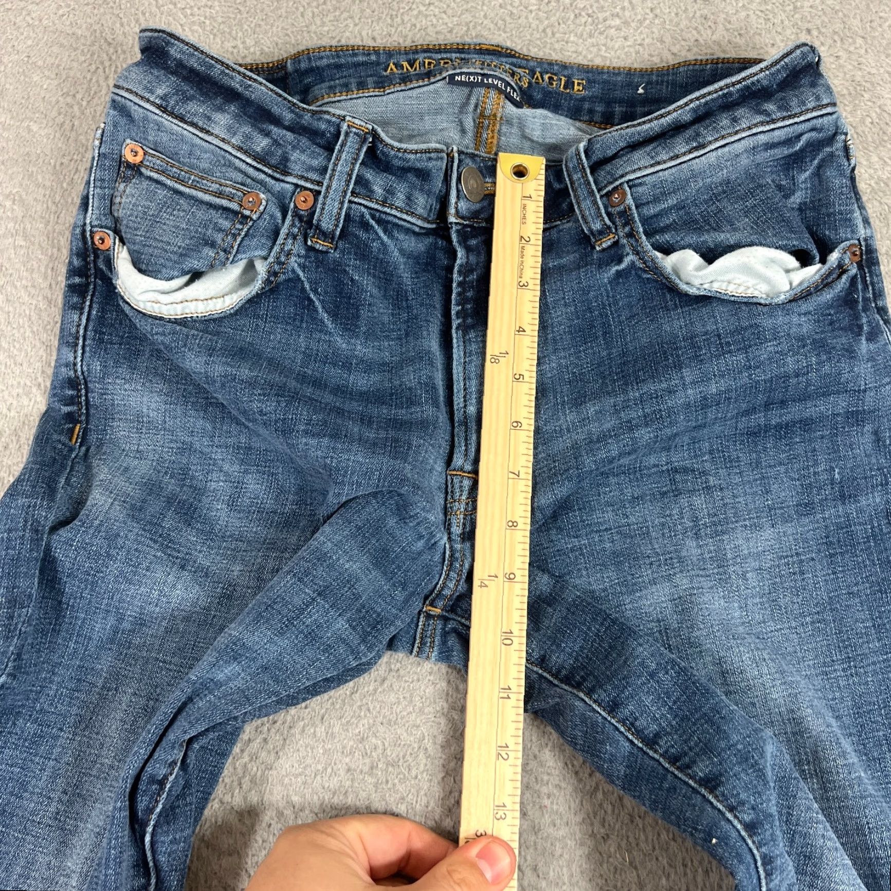 American Eagle Outfitters American Eagle Original Straight Jeans Men's 34x32 Flex Denim Medium Wash Distressed Blue 90s Grunge Size US 34 / EU 50 - 4 Thumbnail