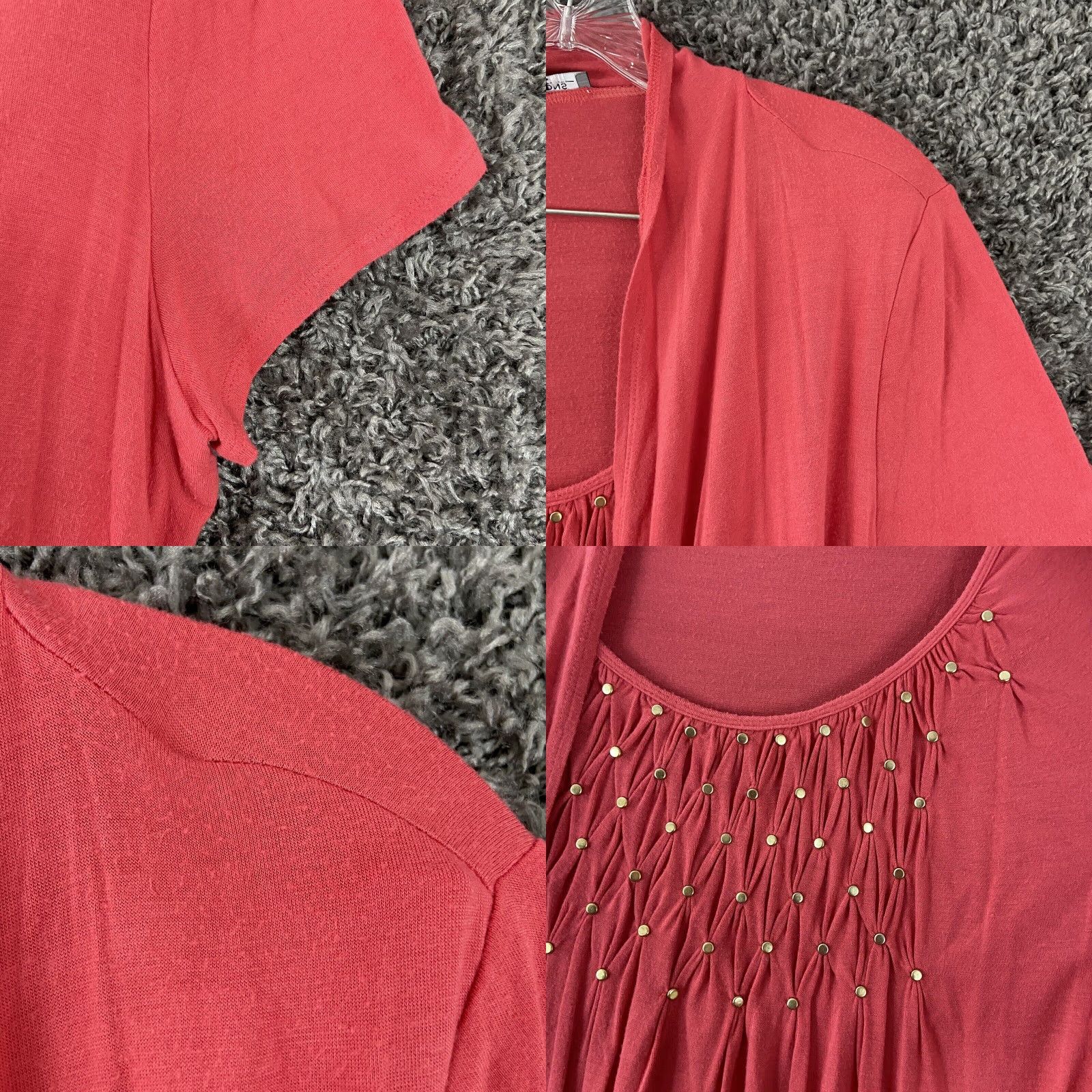 Vintage Notations Blouse Studded Women’s XL Salmon Pink Short Sleeves Size XL / US 12-14 / IT 48-50 - 8 Thumbnail