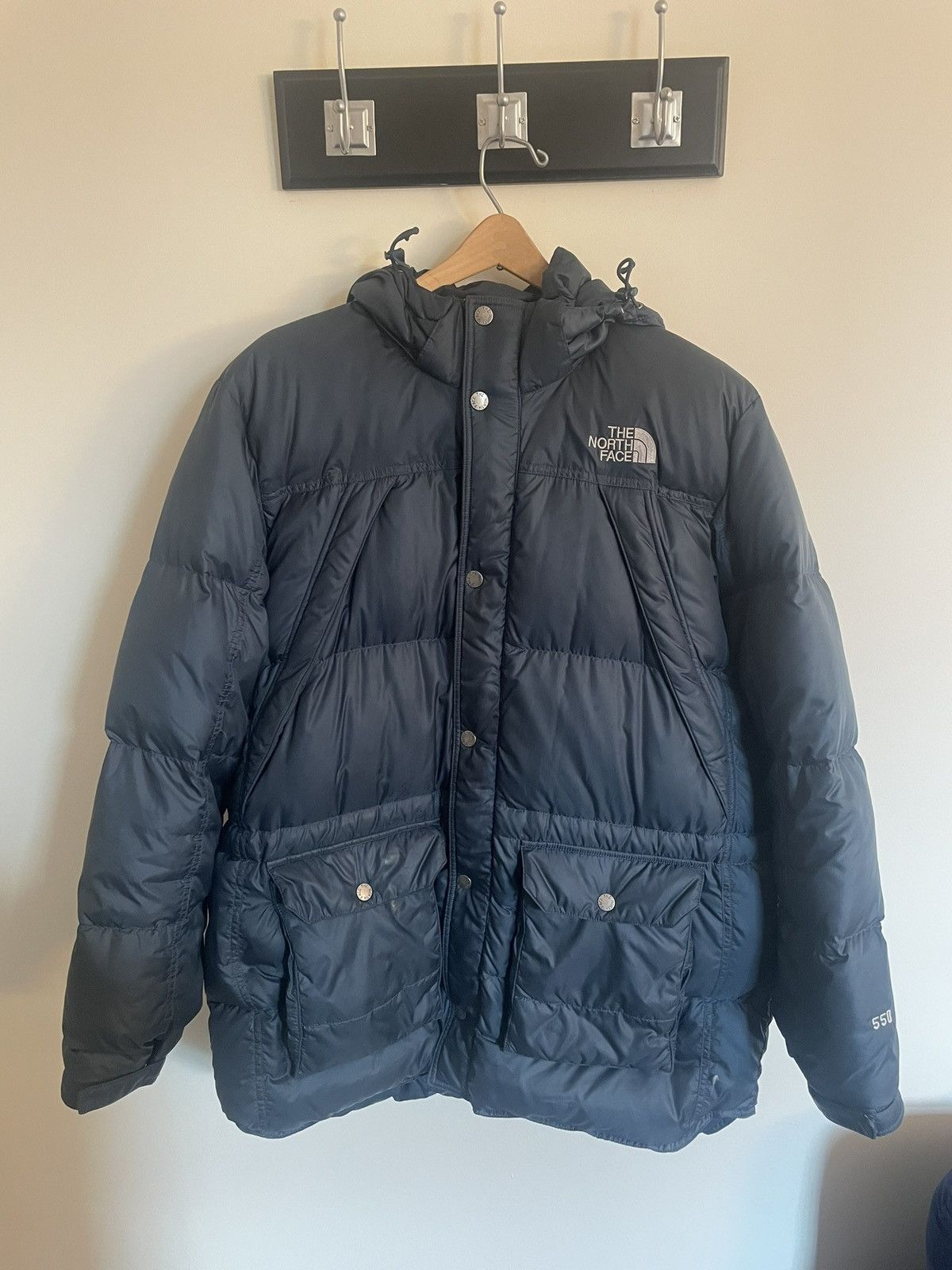 image of The North Face Puffer 550 Down Long Jacket Parka Men Blue (Size Large)