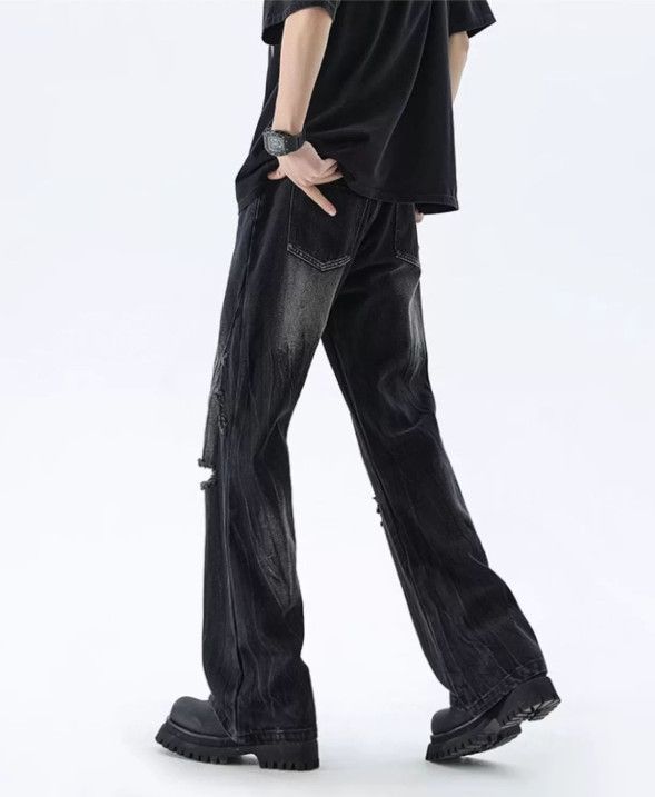 Japanese Brand Men's washed distressed straight leg ripped flared jeans Size US 32 / EU 48 - 5 Thumbnail