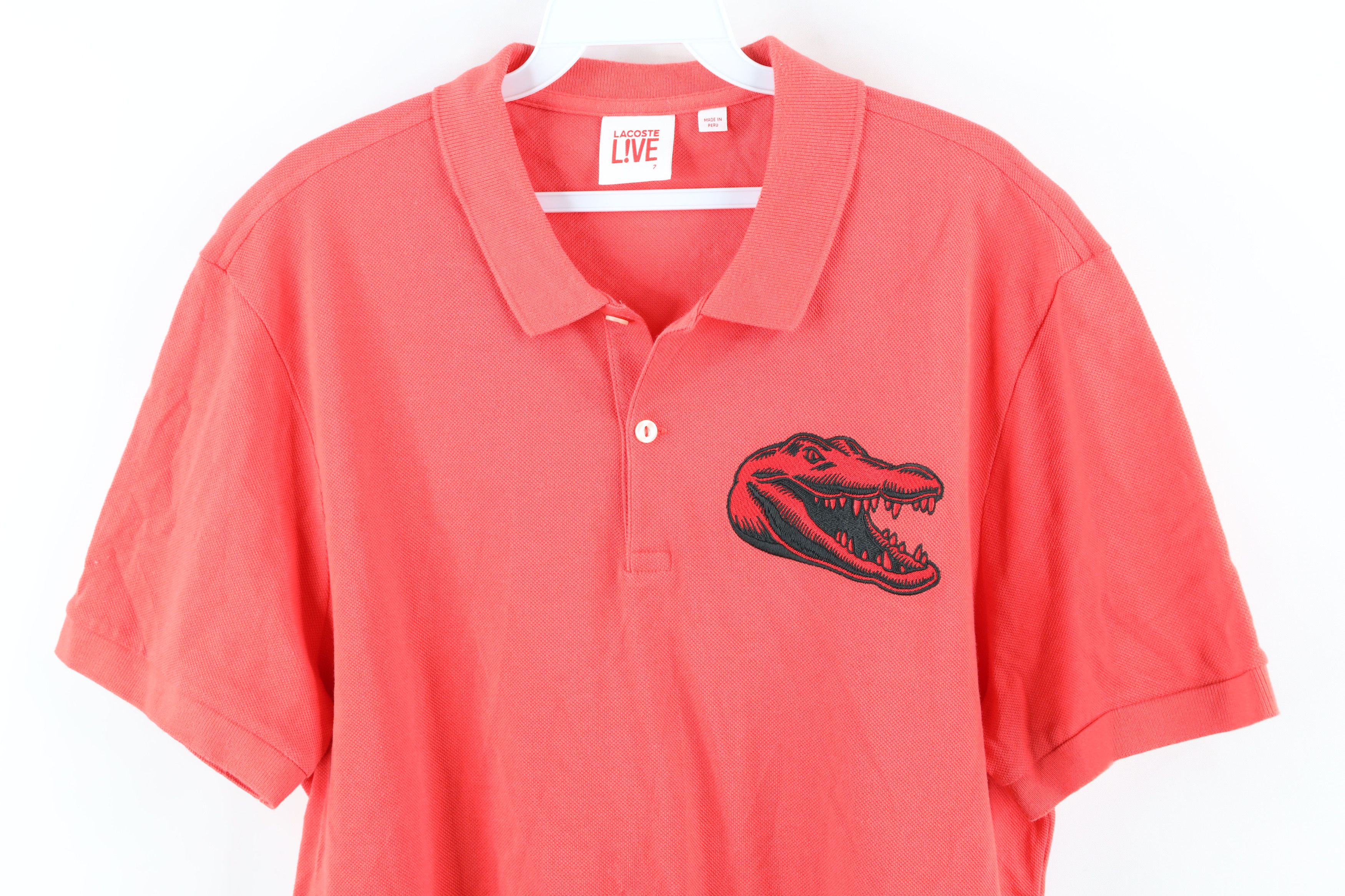 Lacoste × Vintage Lacoste Big Croc Logo Collared Golf Polo Shirt Salmon Pink Size US XL / EU 56 / 4 - 2 Thumbnail