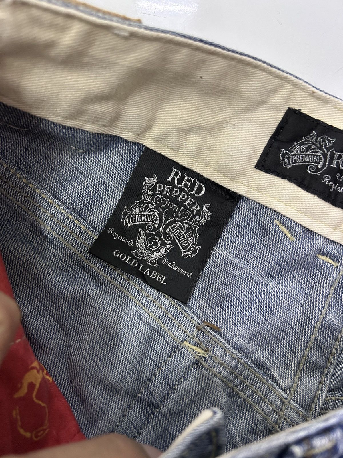 Japanese Brand × Vintage Red Pepper Y2K Wide-Leg Flare Distressed Jeans Embroidered Size US 30 / EU 46 - 15 Thumbnail