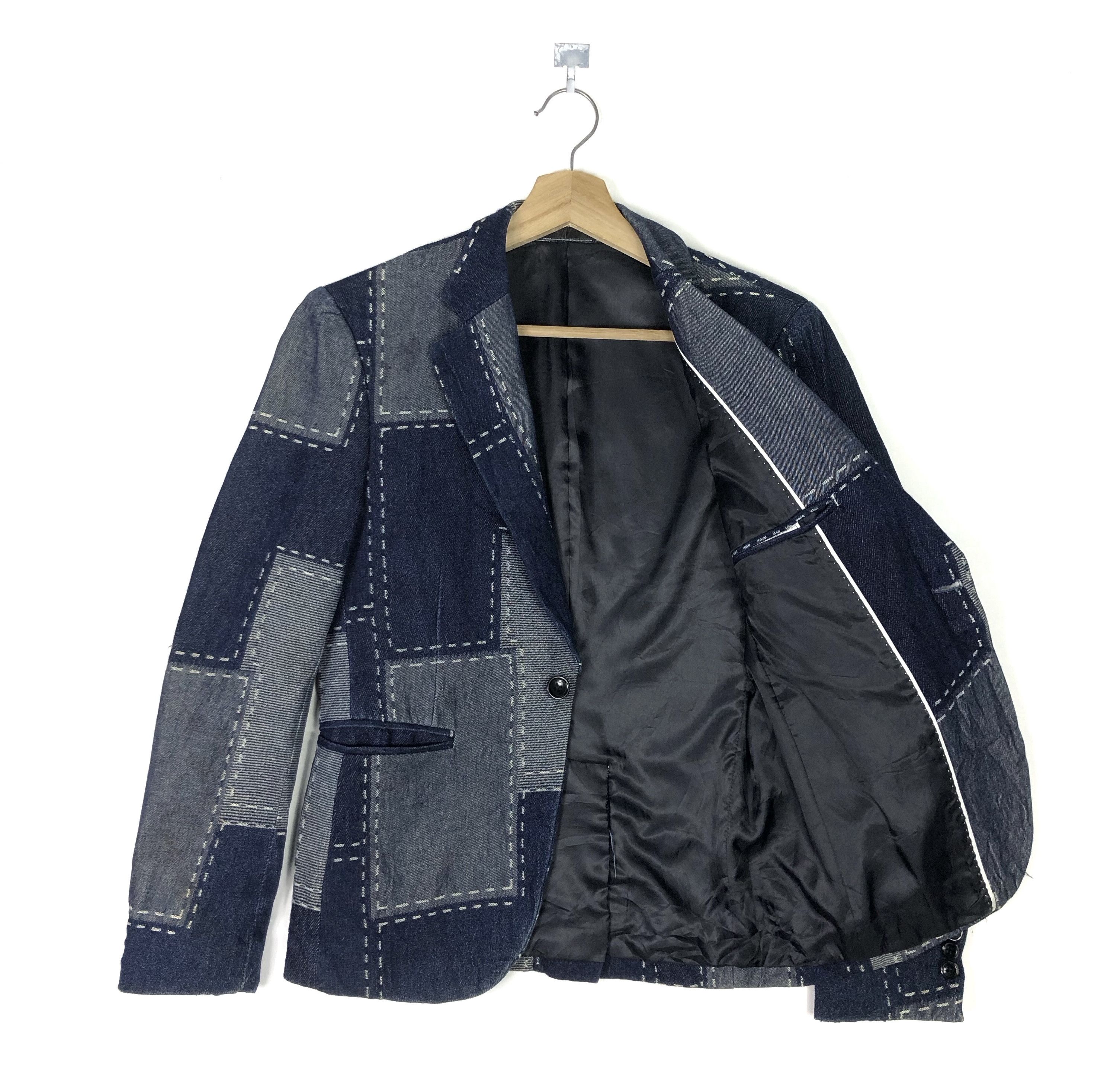 Designer × Indigo × Japanese Brand 5-POCKETS UNISEX COTTON DENIM PATCHWORK PRINT BLAZER COAT Size US XS / EU 42 / 0 - 2 Thumbnail