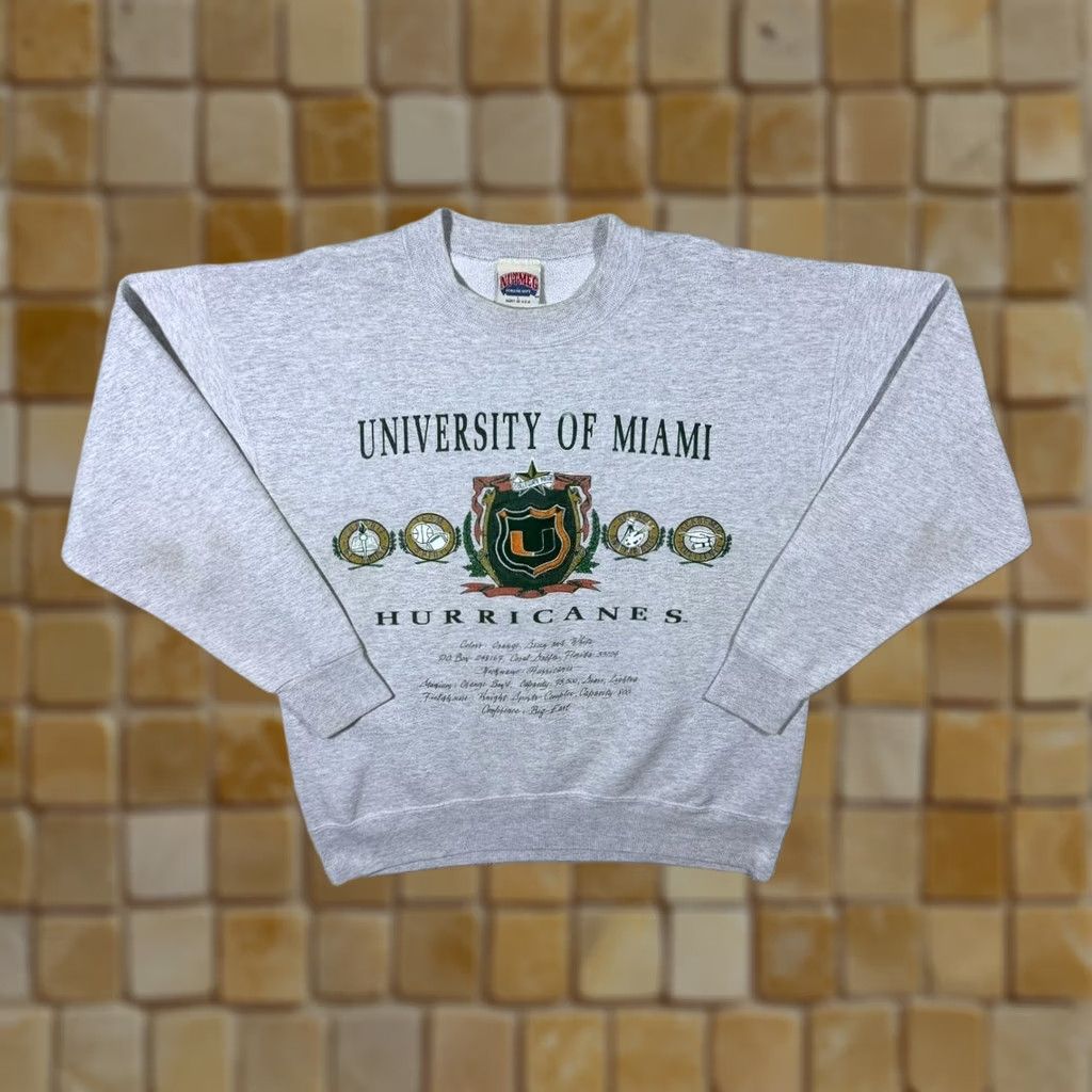 Nutmeg VINTAGE Nutmeg "University Of Miami Hurricanes" College Graphic Grey Sweatshirt Mens M (Grey) Size US M / EU 48-50 / 2 - 1 Thumbnail