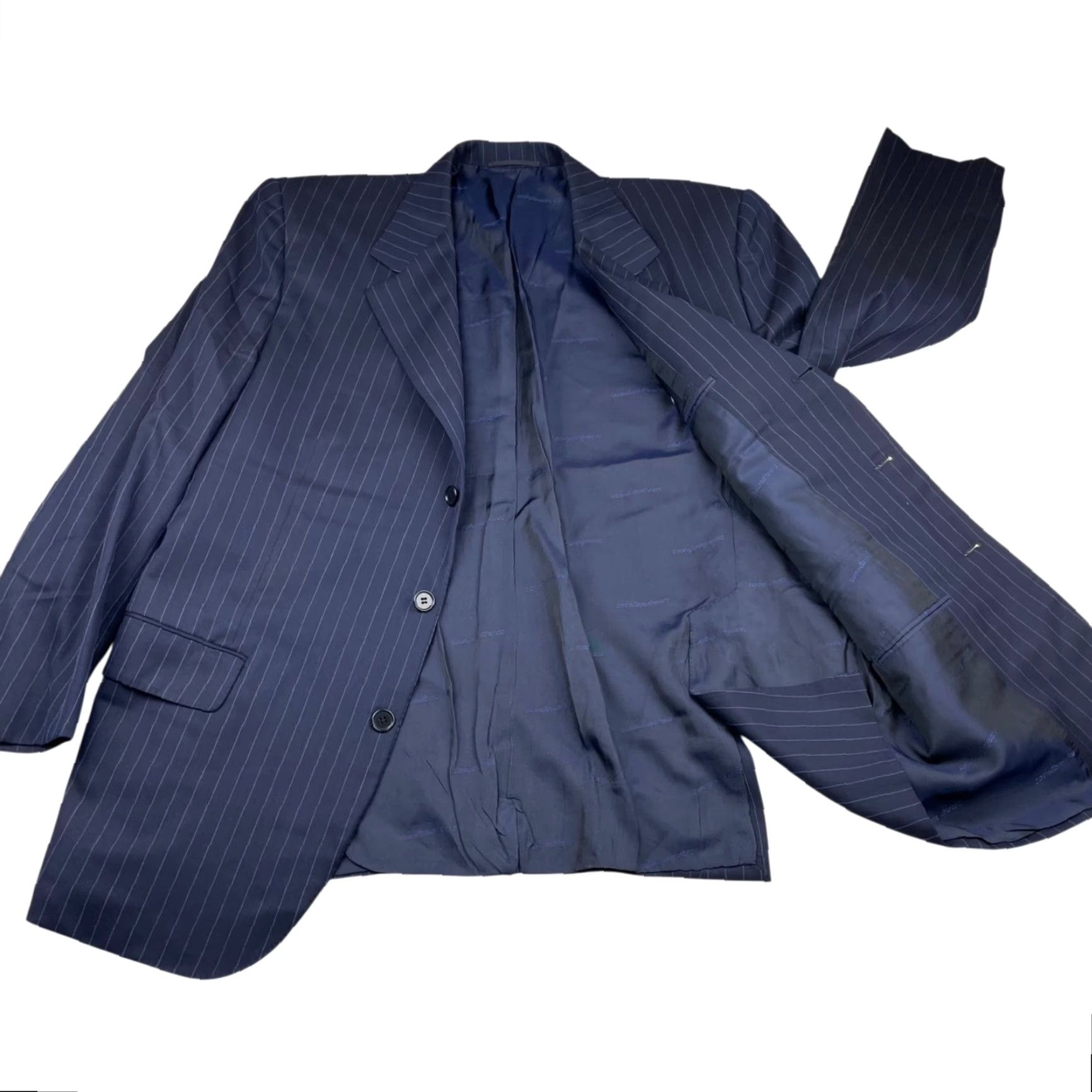 Vintage VINTAGE Saint Andrews Blazer Navy Blue Stripe 2-Button Wool/Cashmere Italy 48R Mens Size 48R - 3 Thumbnail