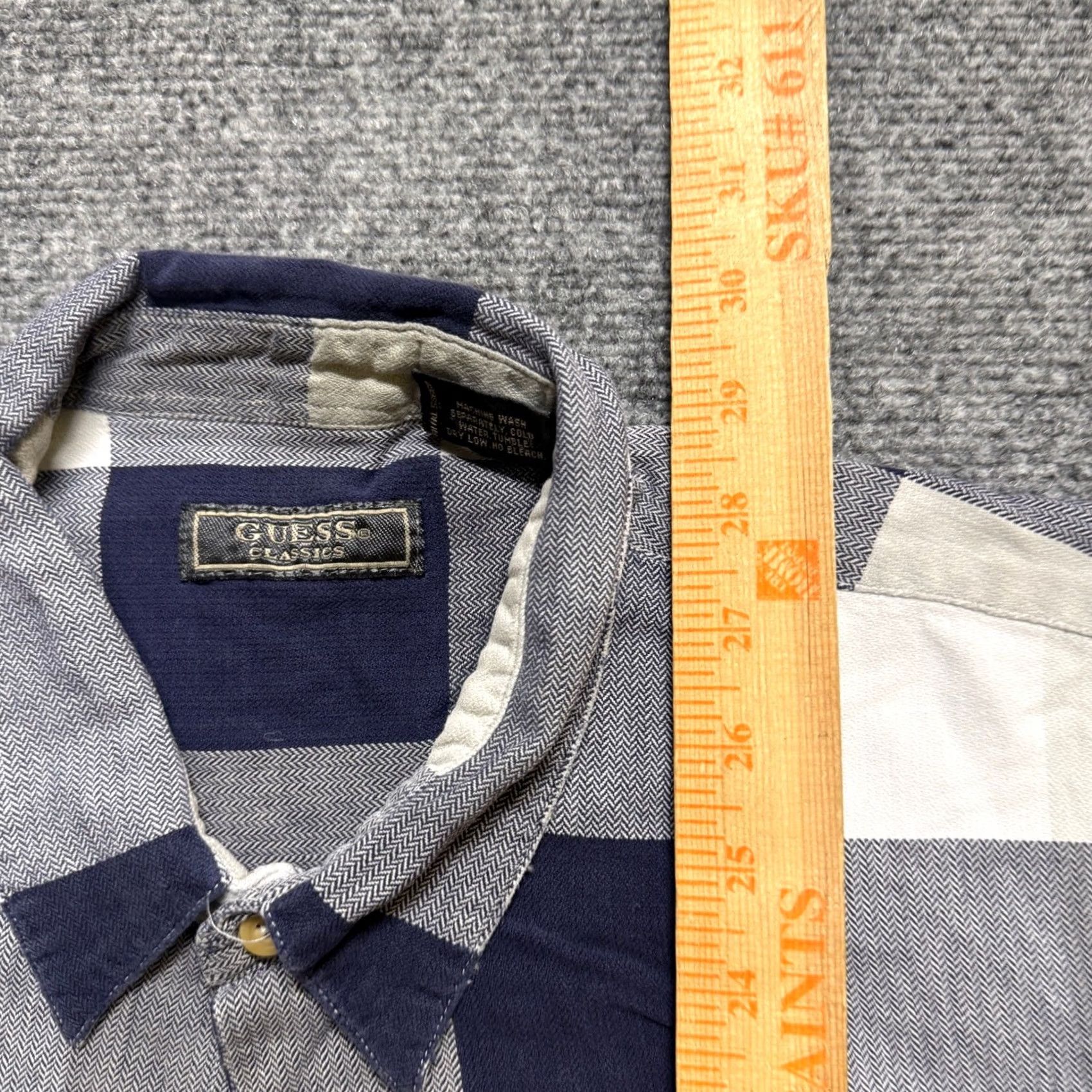 Guess VINTAGE GUESS Shirt Dress Men XL Plaid Short Sleeve Cotton Blue Stained Button Up Size 46R - 5 Thumbnail
