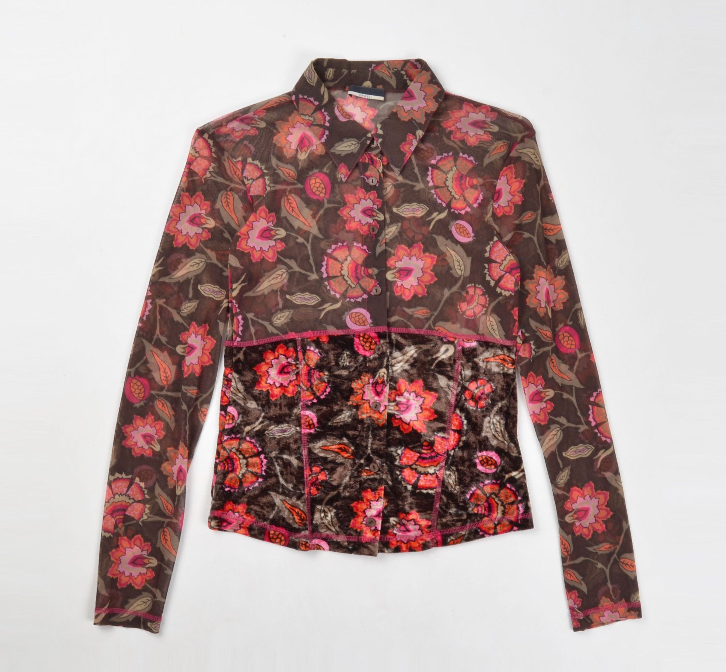 Other Vintage Orwell Y2K Boho Floral Velour Mesh Blouse Top Size M / US 6-8 / IT 42-44 - 4 Thumbnail