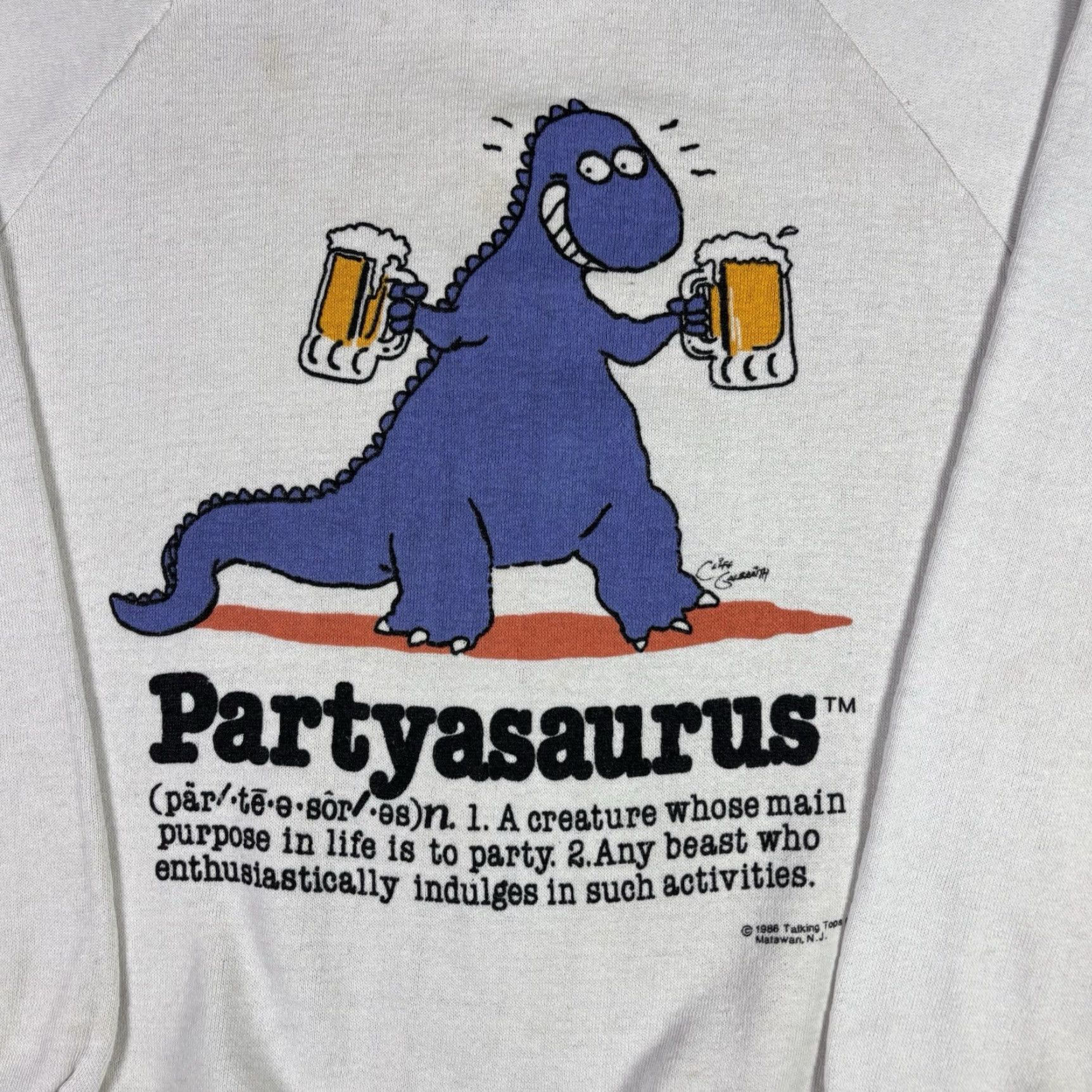 Vintage VINTAGE Partyasaurus Funny Drinking Sweatshirt Raglan Funny Humor Small 80s Size US S / EU 44-46 / 1 - 5 Thumbnail