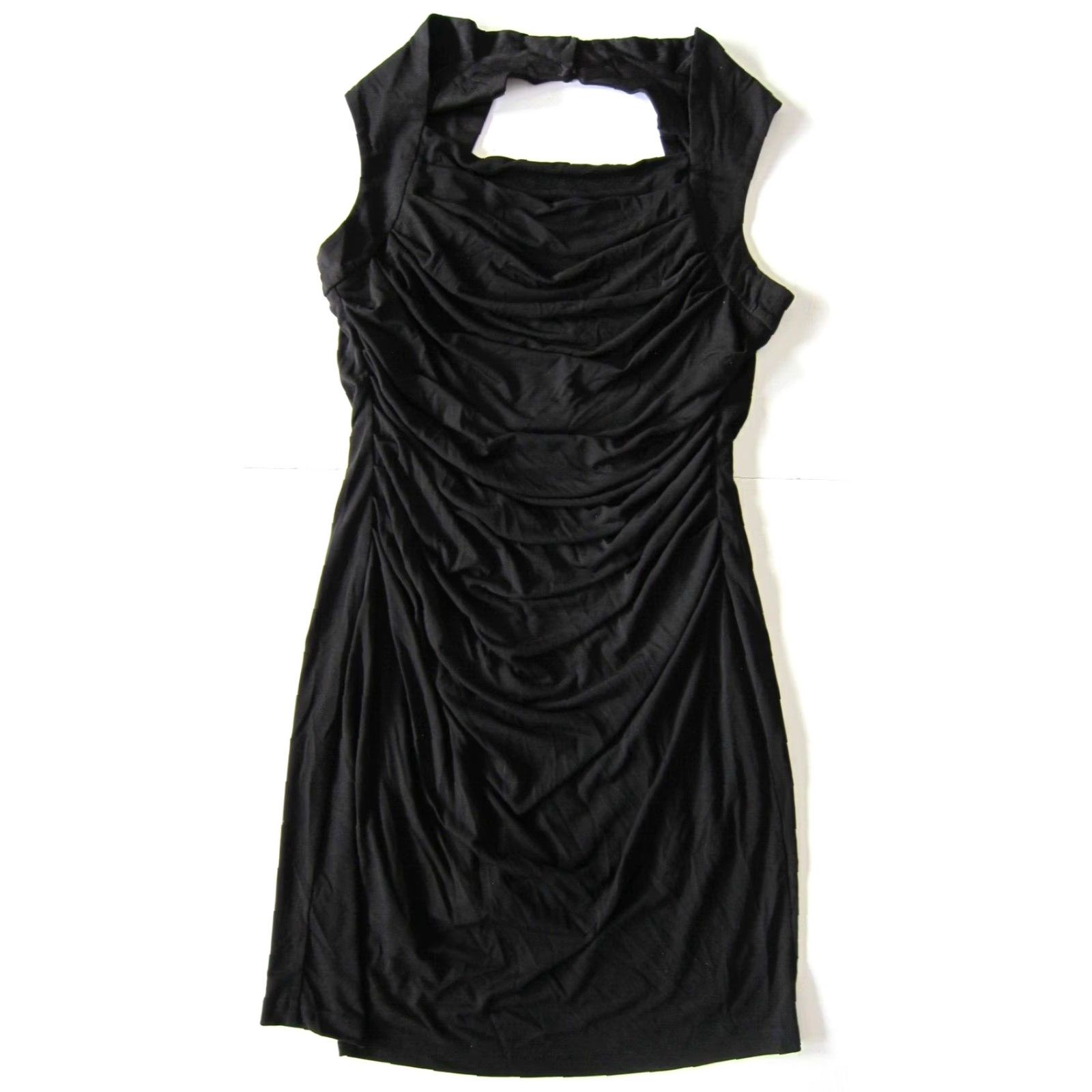 Vintage Spense Petite Black Stretch Ruched Sleeveless Square Neck Shift Dress 10P Size L / US 10 / IT 46 - 8 Thumbnail