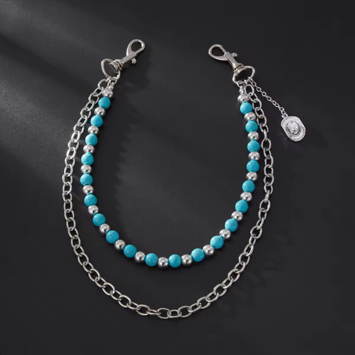 Jewelry Beaded Chain Belt with Silver Accents - Turquoise & Silver | Size ONE SIZE - 5 Thumbnail