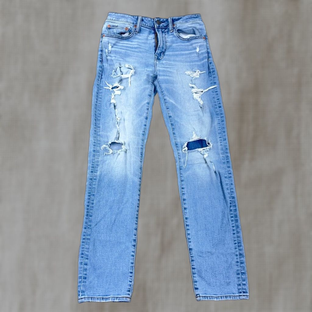American Eagle Outfitters VINTAGE not applicable - ignore; Generate title: "American Eagle Outfitters Jeans Men 29x32 Athletic Fit Light Wash Straight Leg 5-Pocket Denim Blue" Size US 29 - 1 Thumbnail